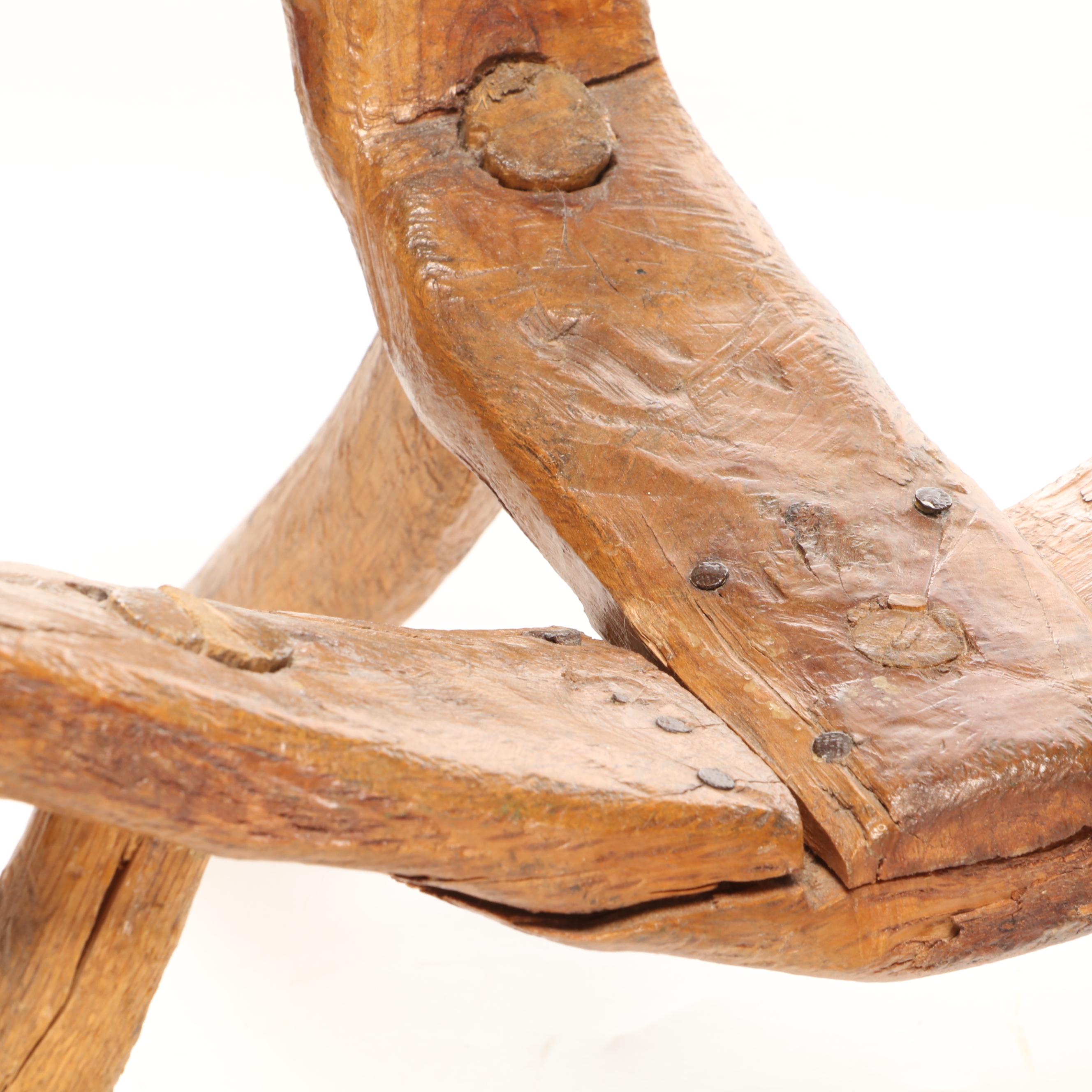 Bench-Made Wooden Tripod Chair with Louis XVI Style Needlepoint Footstool