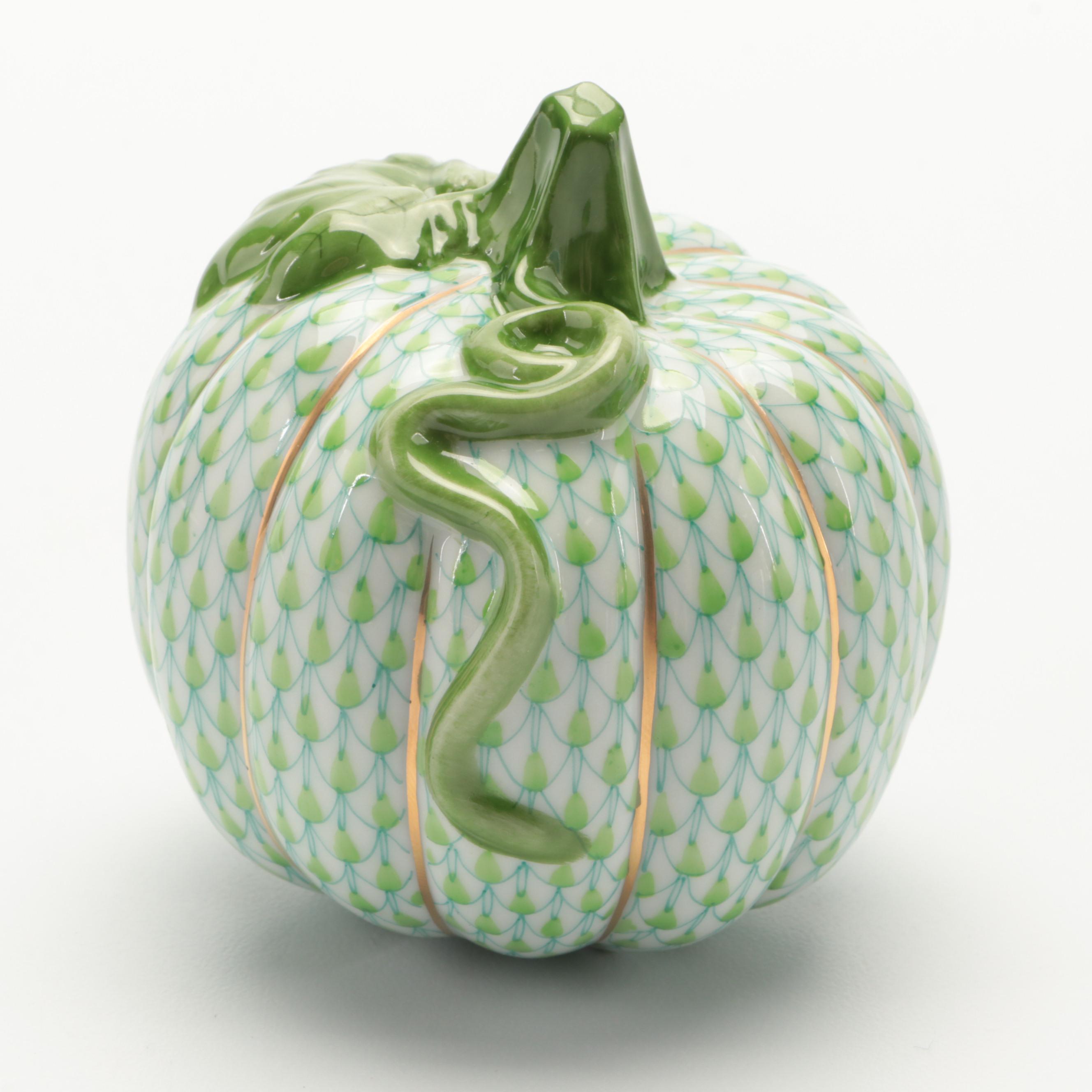 Herend Key Lime Fishnet with Gold "Pumpkin" Porcelain Figurine