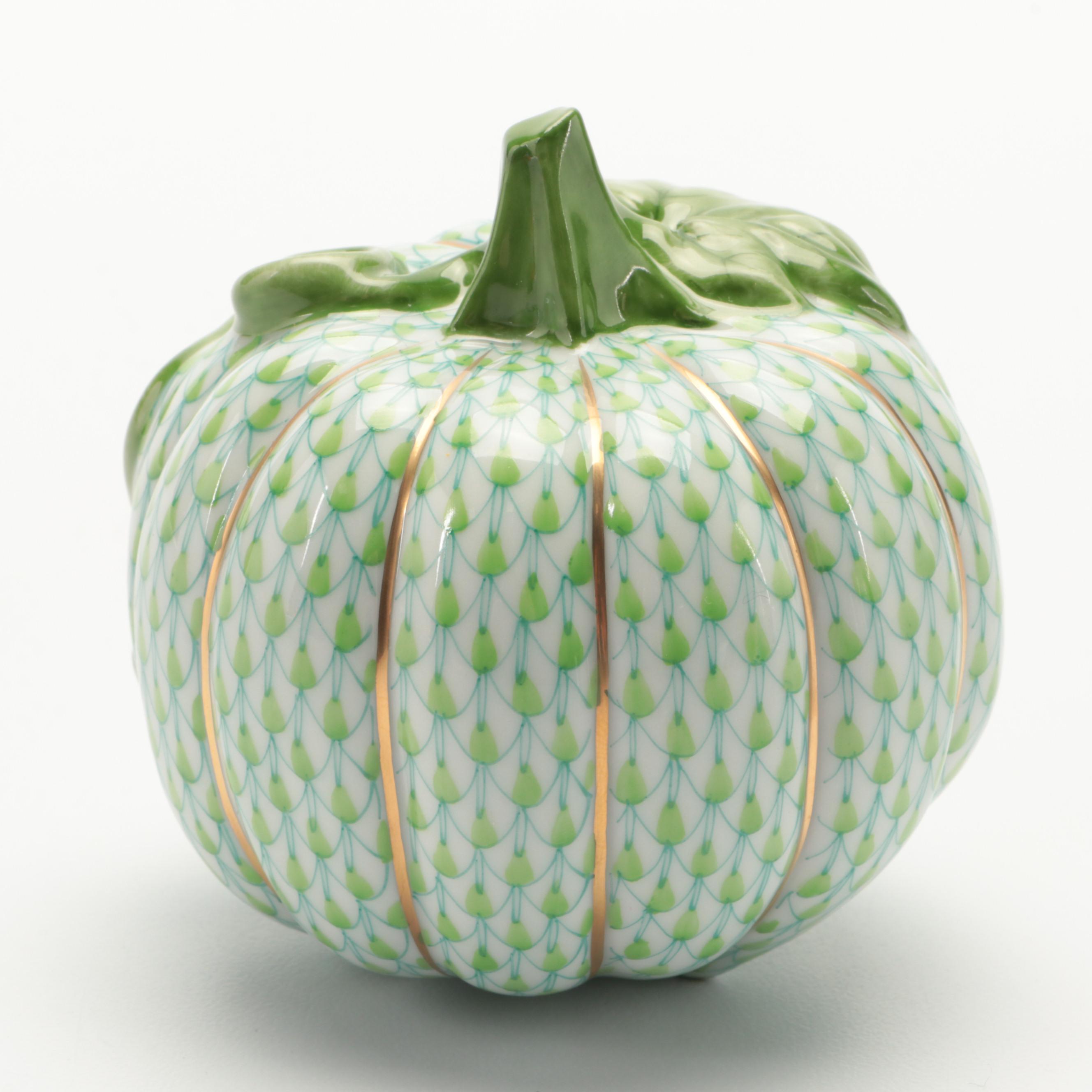 Herend Key Lime Fishnet with Gold "Pumpkin" Porcelain Figurine