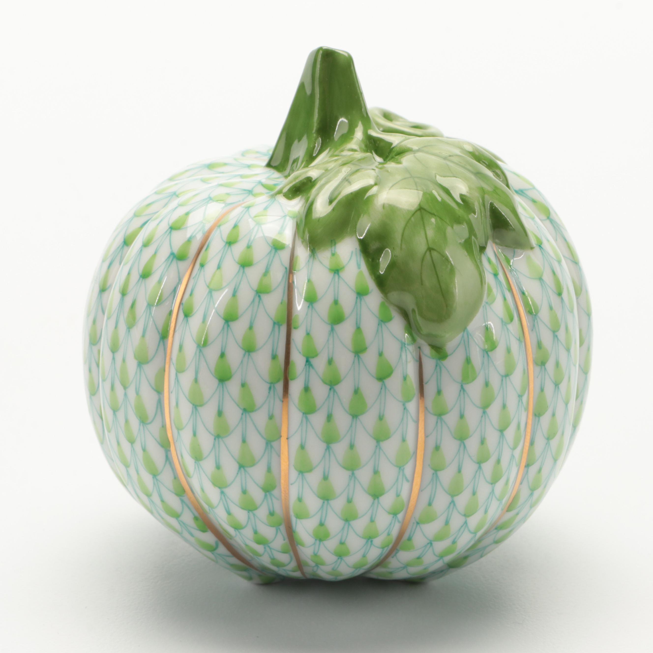 Herend Key Lime Fishnet with Gold "Pumpkin" Porcelain Figurine