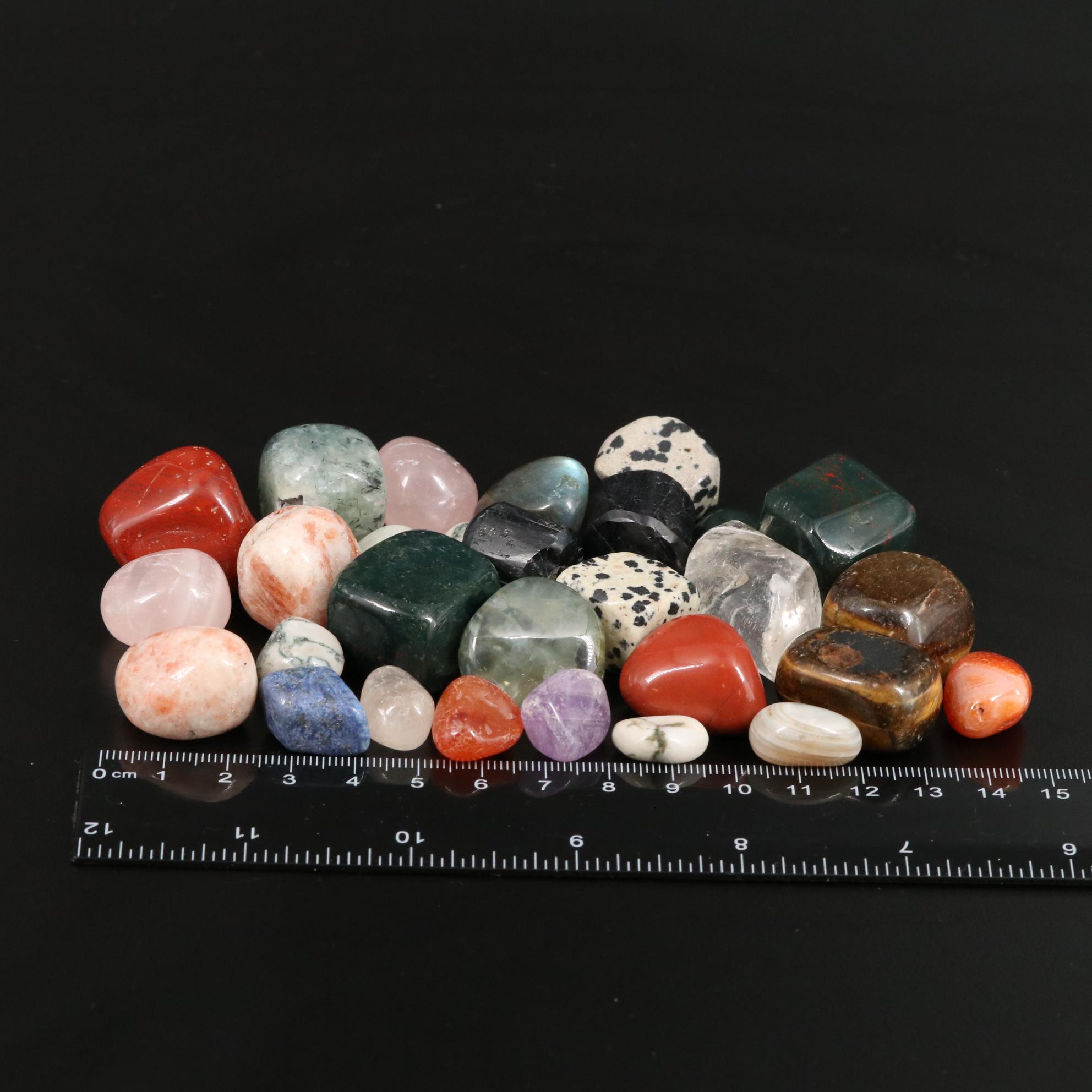 Polished Dalmation Jasper, Tiger's Eye, and Rose Quartz Lot