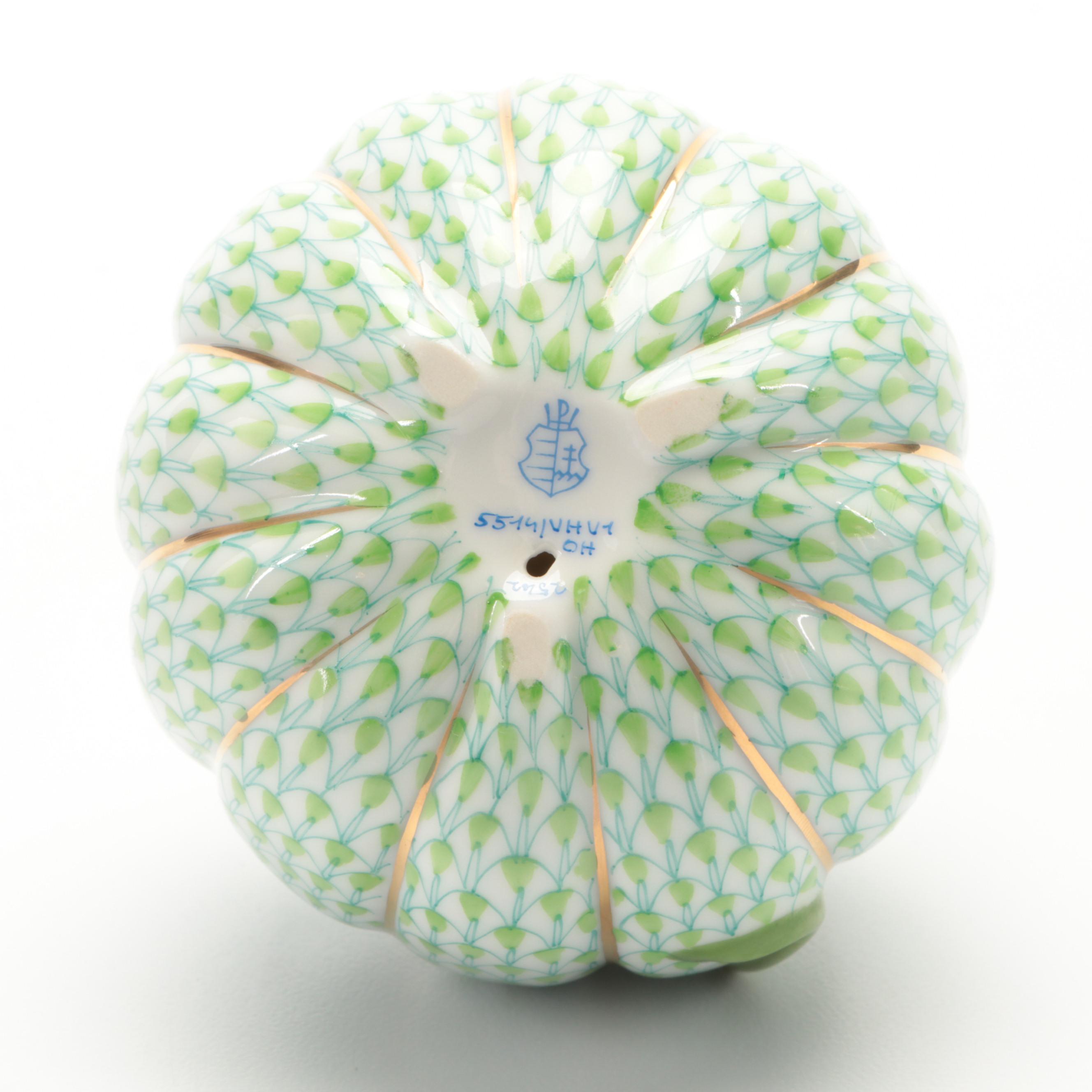 Herend Key Lime Fishnet with Gold "Pumpkin" Porcelain Figurine
