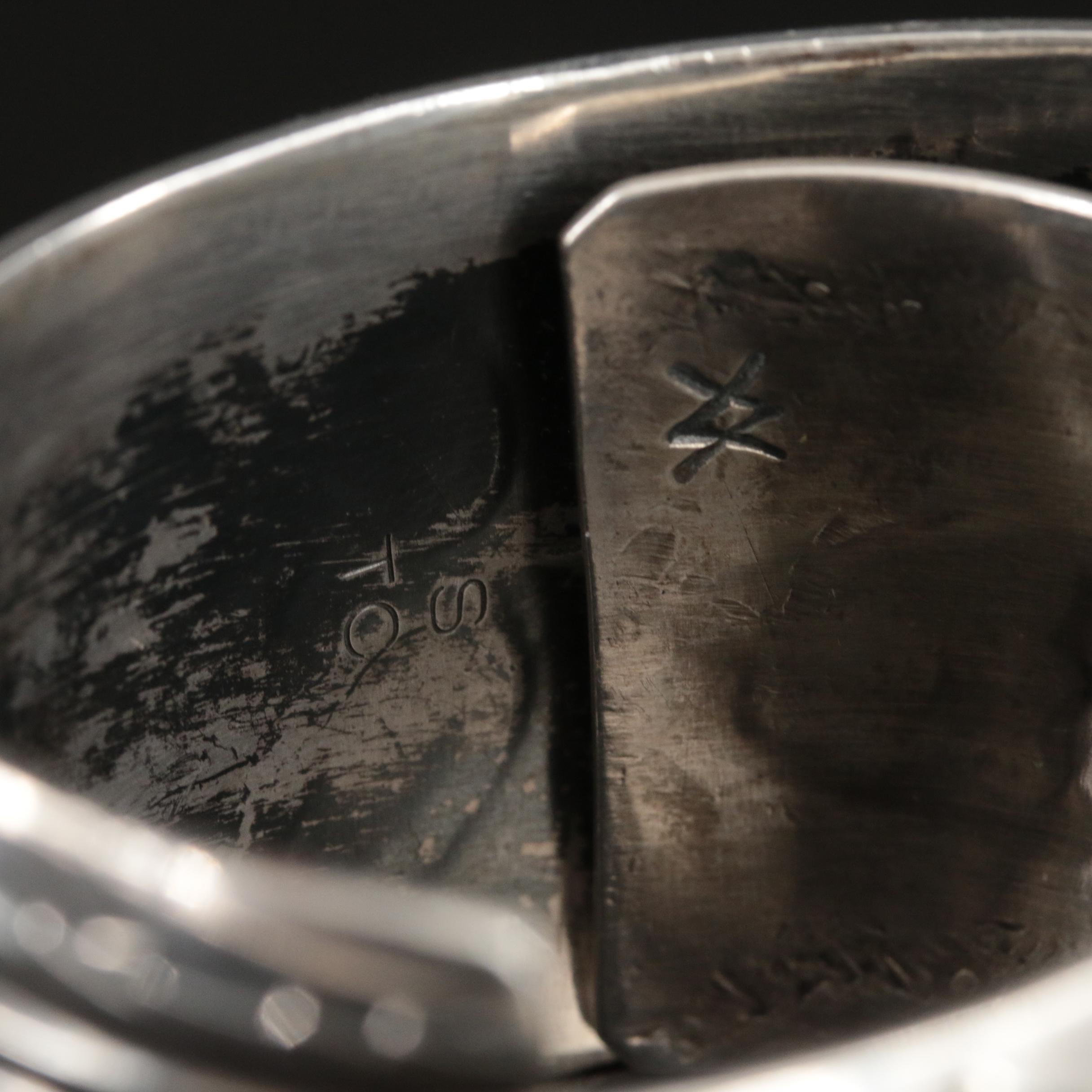 Signed Southwestern Sterling Mosaic Inlay Cuffs