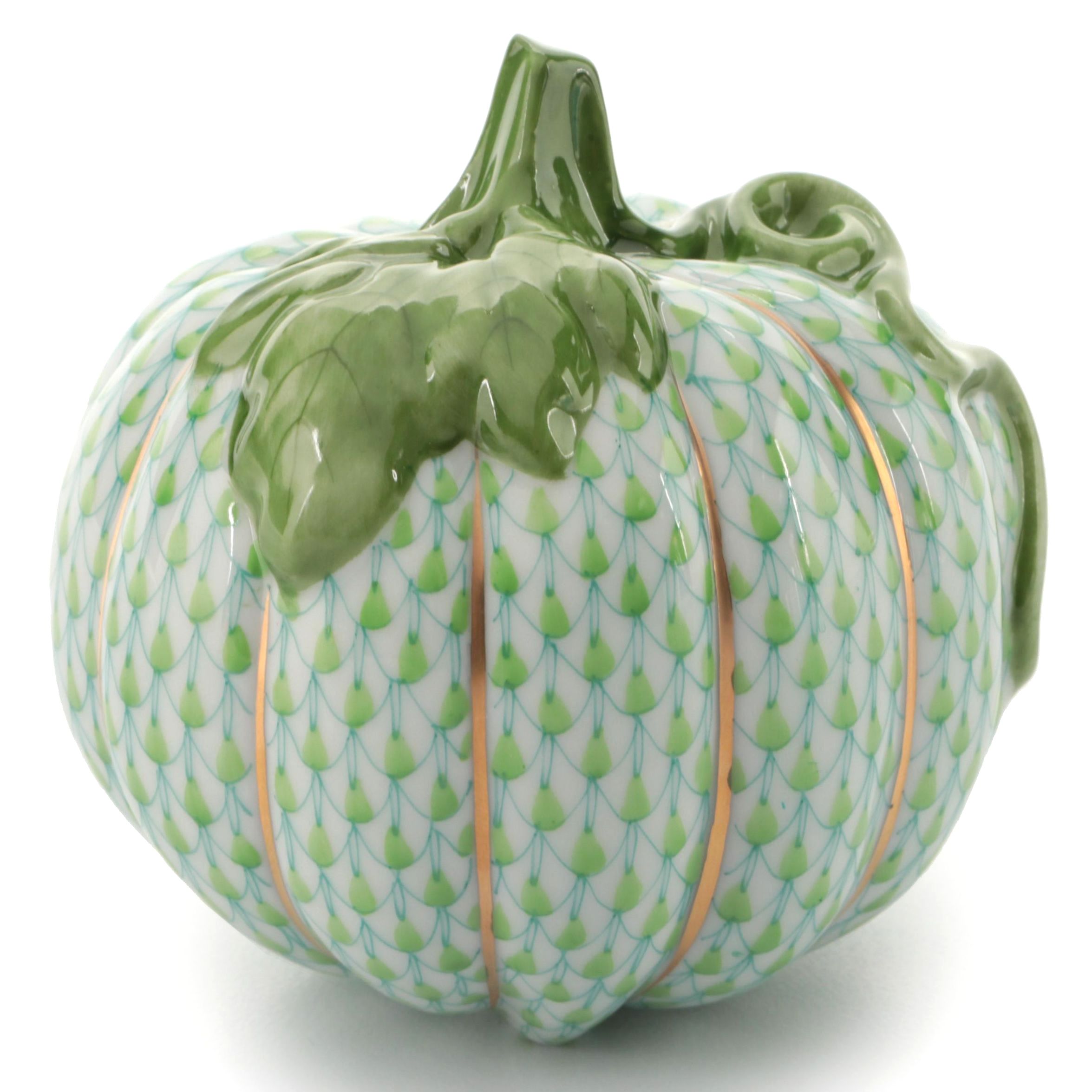 Herend Key Lime Fishnet with Gold "Pumpkin" Porcelain Figurine