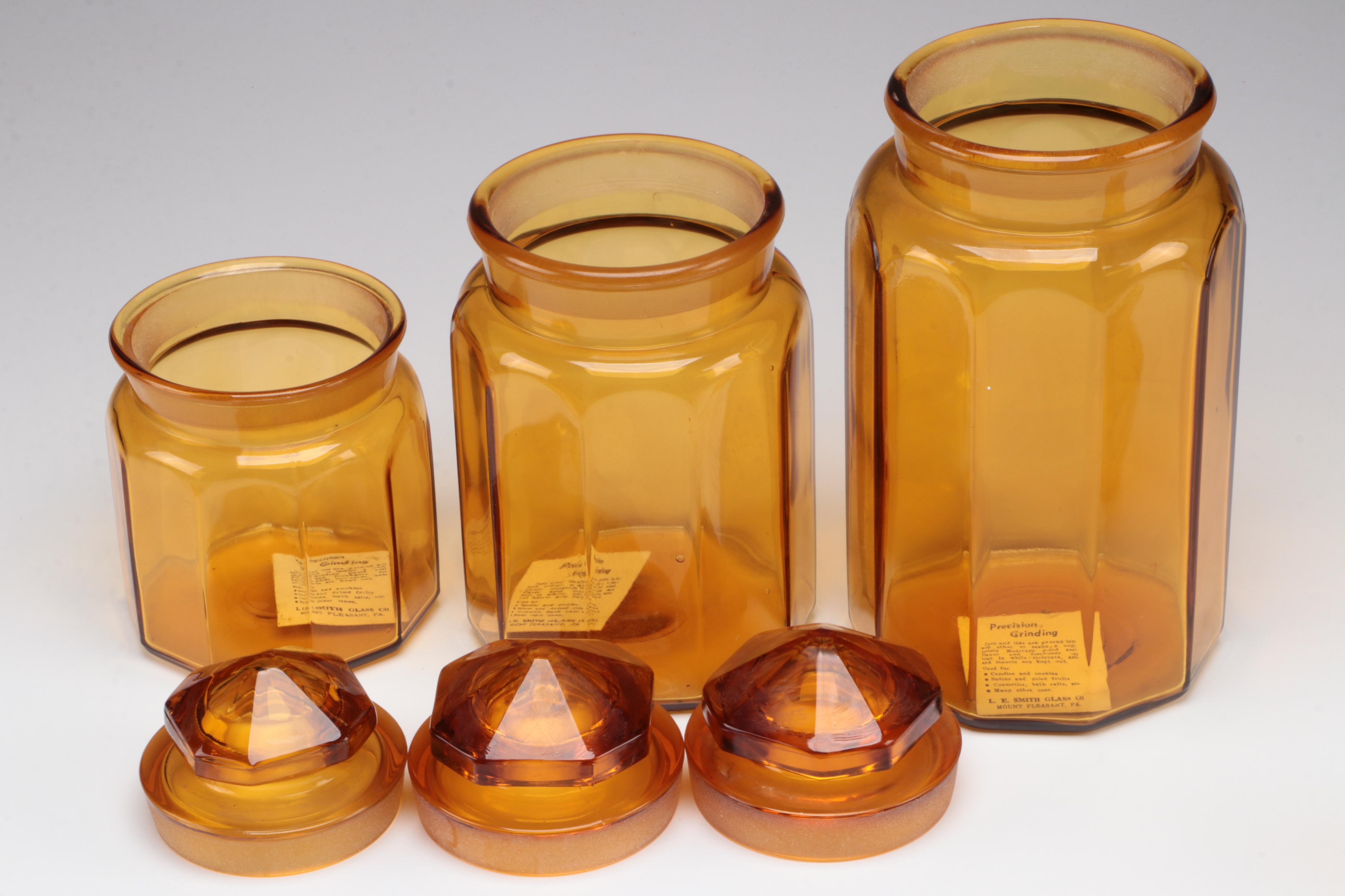 L. E. Smith Amber Glass Graduated Canisters and Other Tableware