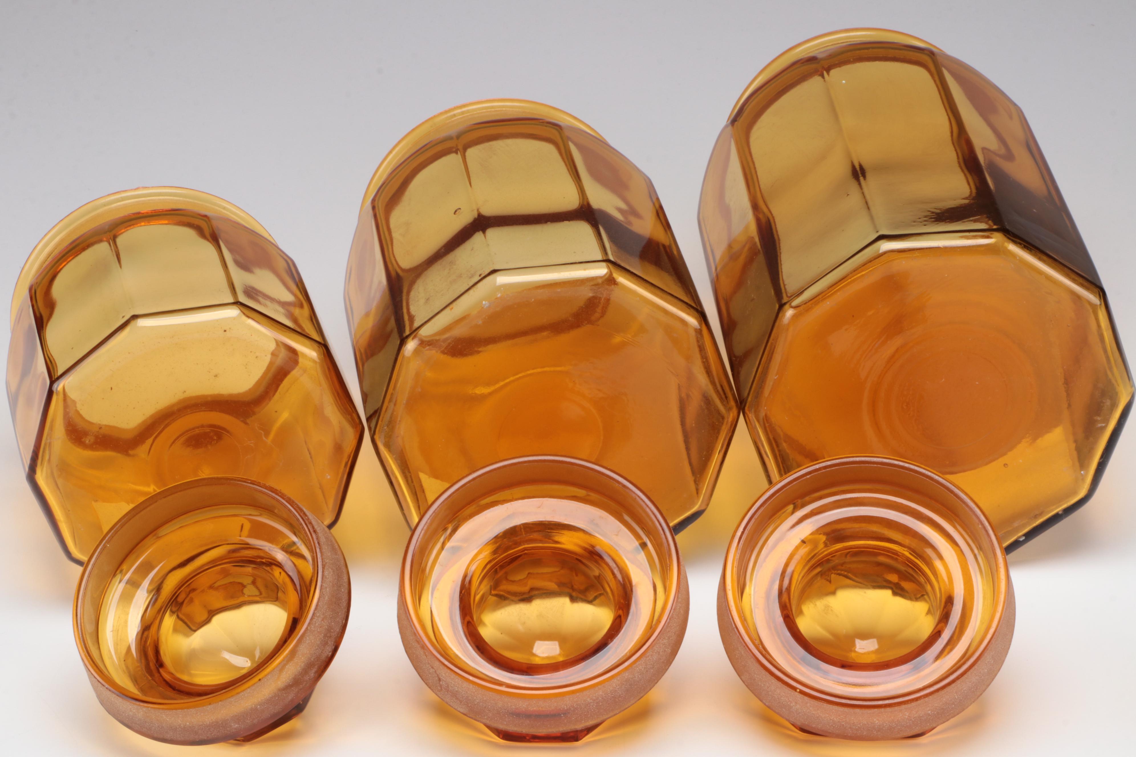 L. E. Smith Amber Glass Graduated Canisters and Other Tableware