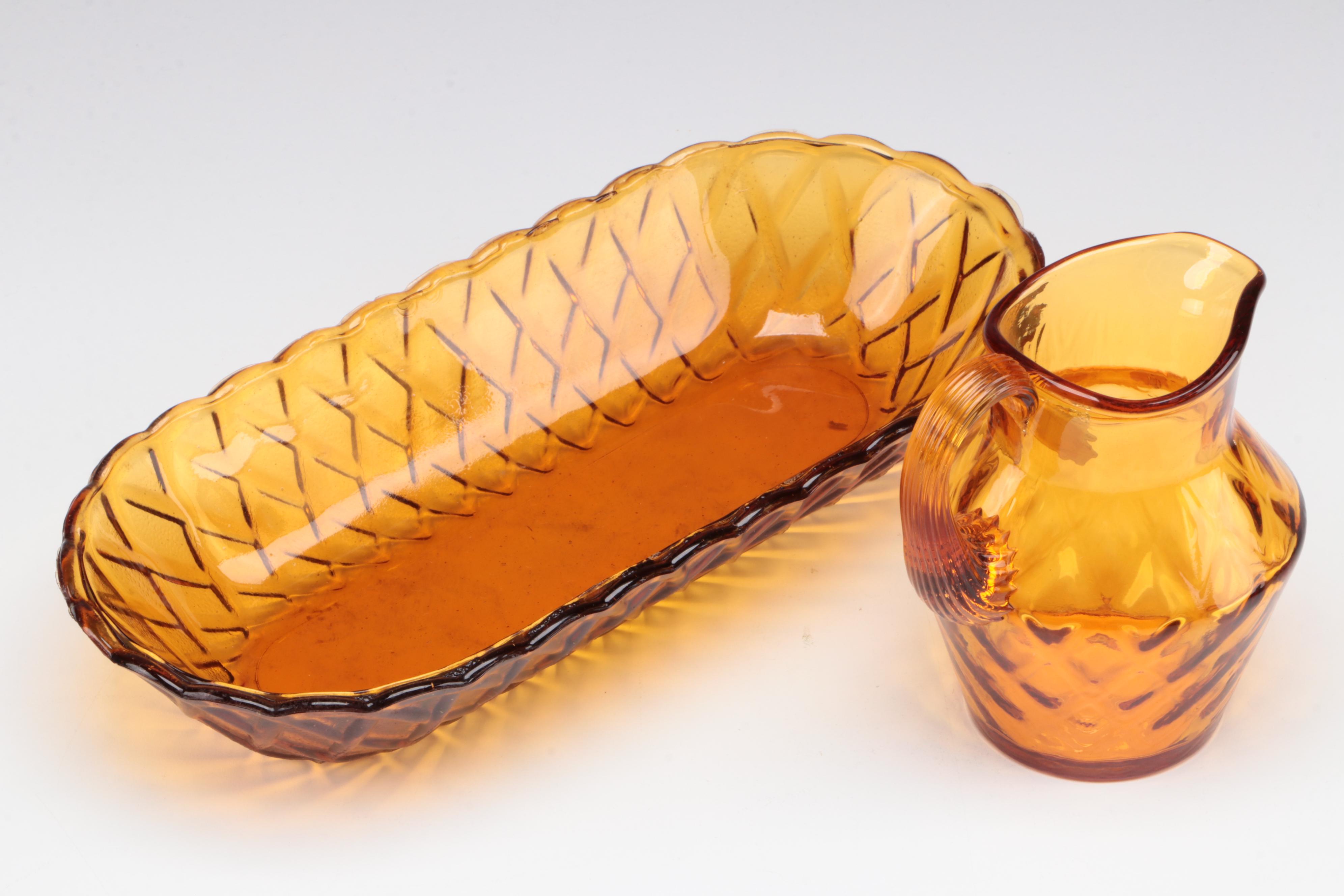 L. E. Smith Amber Glass Graduated Canisters and Other Tableware