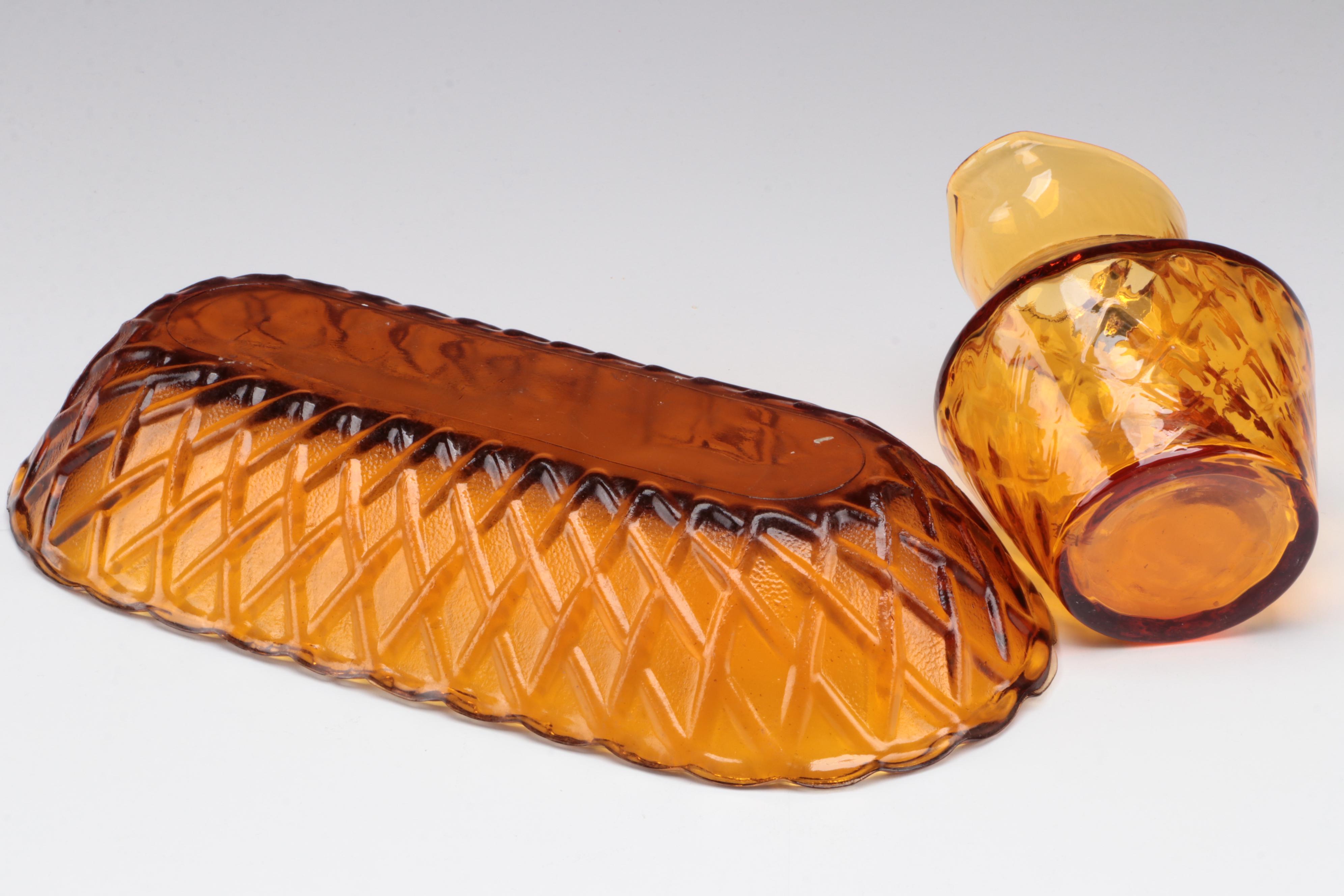 L. E. Smith Amber Glass Graduated Canisters and Other Tableware