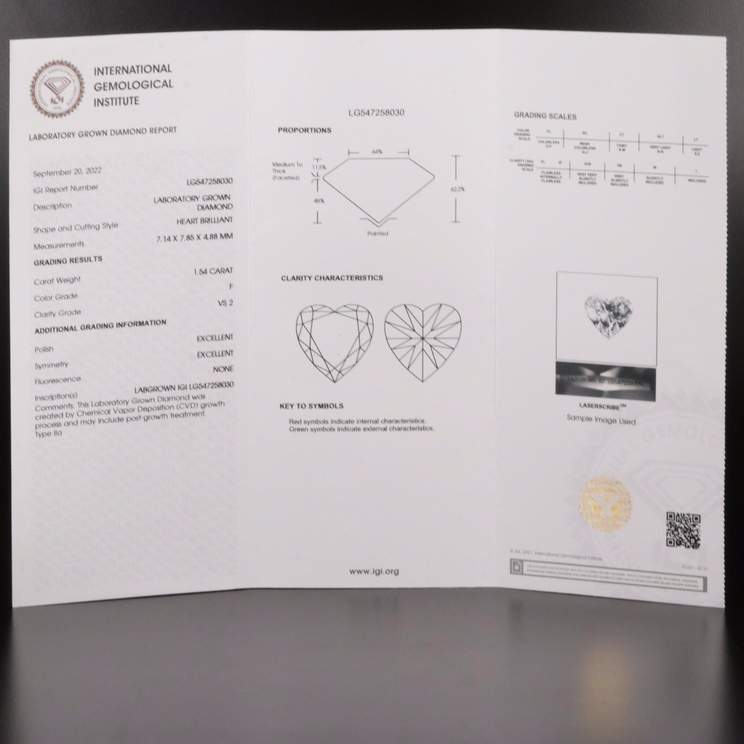 Loose 1.54 CT Lab Grown Diamond with IGI Report