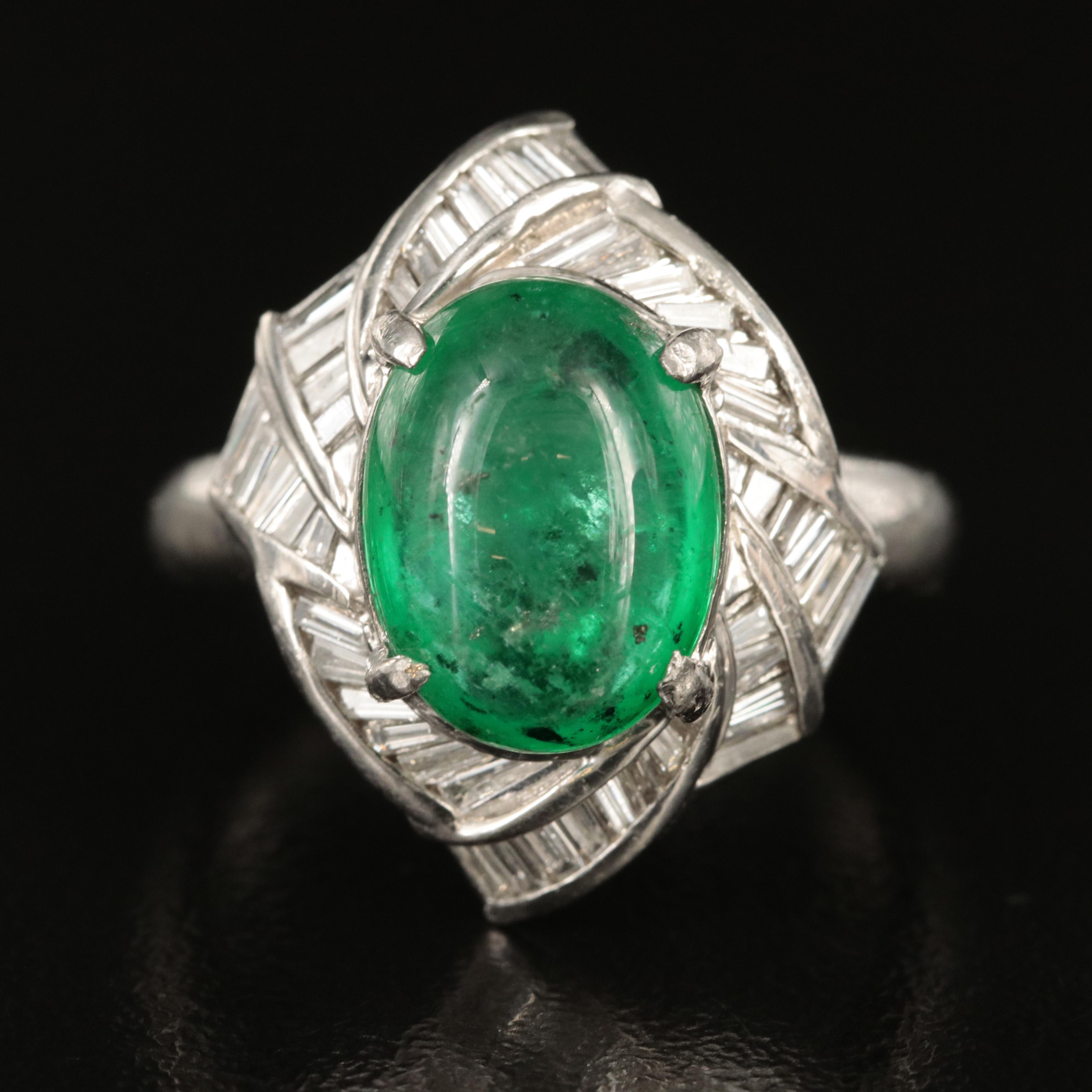 Platinum 4.24 CT Emerald and Diamond Ring with GIA Report