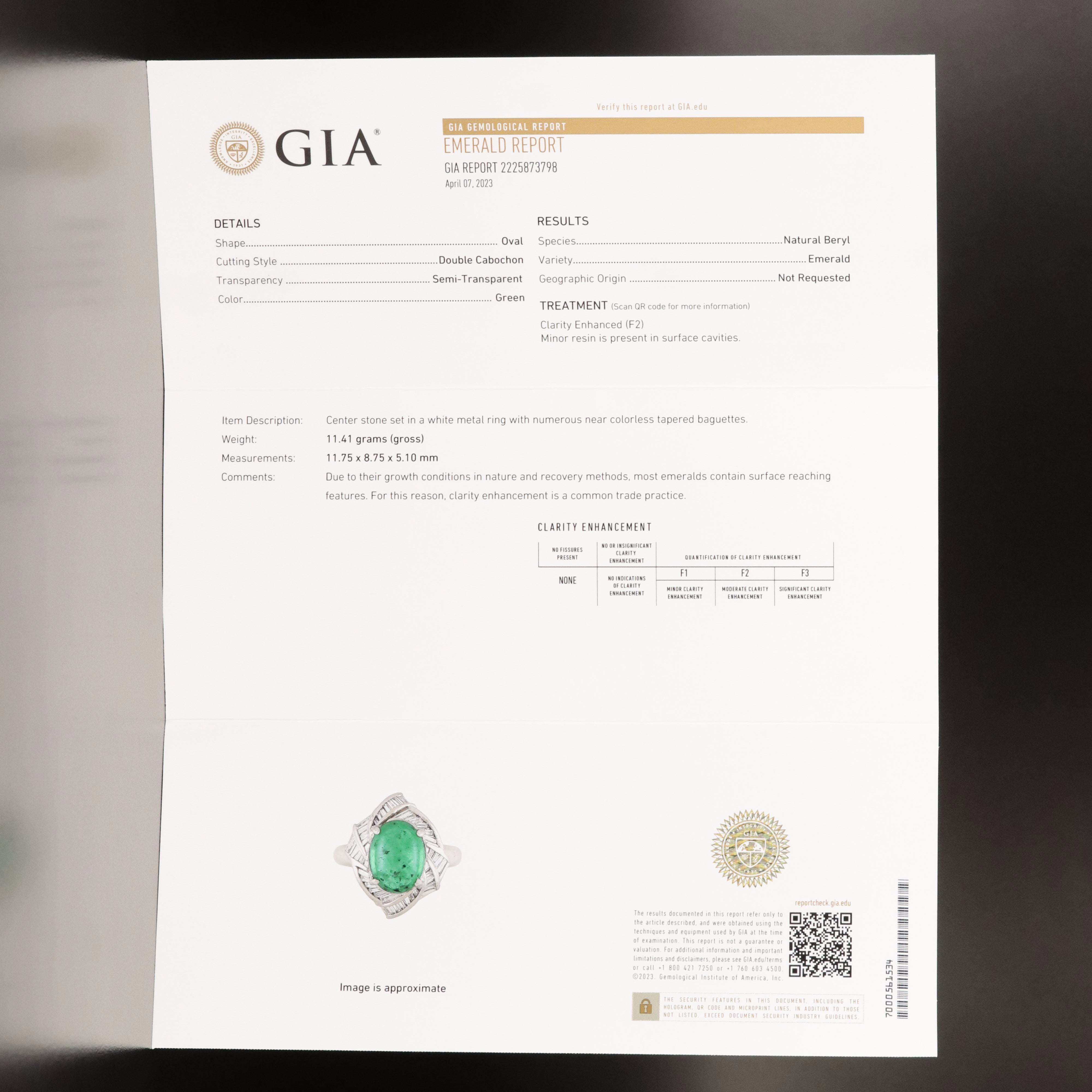 Platinum 4.24 CT Emerald and Diamond Ring with GIA Report