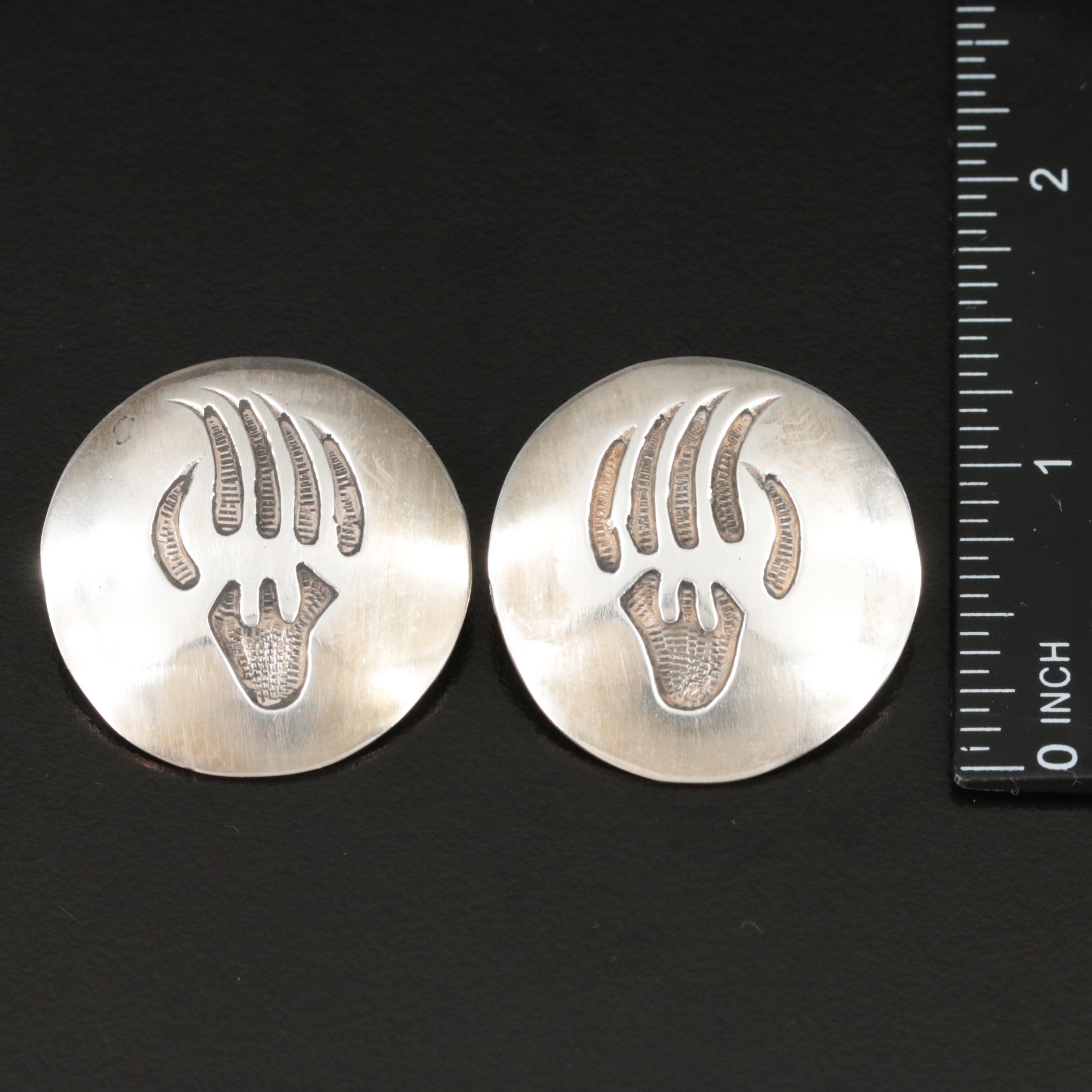 Rhonda Tahe, Navajo Diné Sterling Bear Claw Overlay Earrings