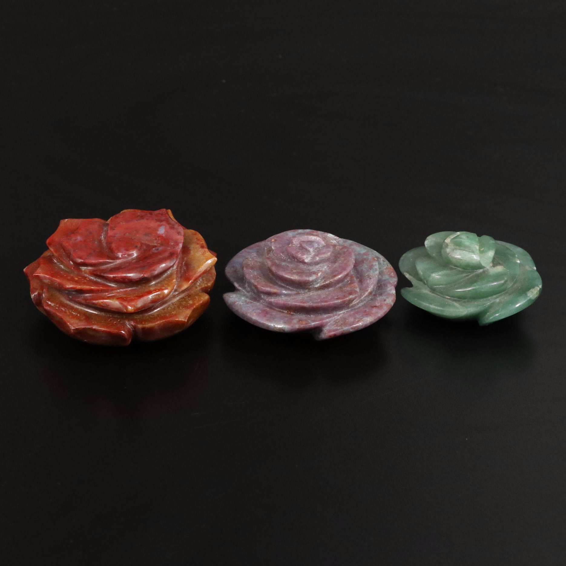 Carved and Polished Ruby in Kyanite, Jasper and Aventurine Roses