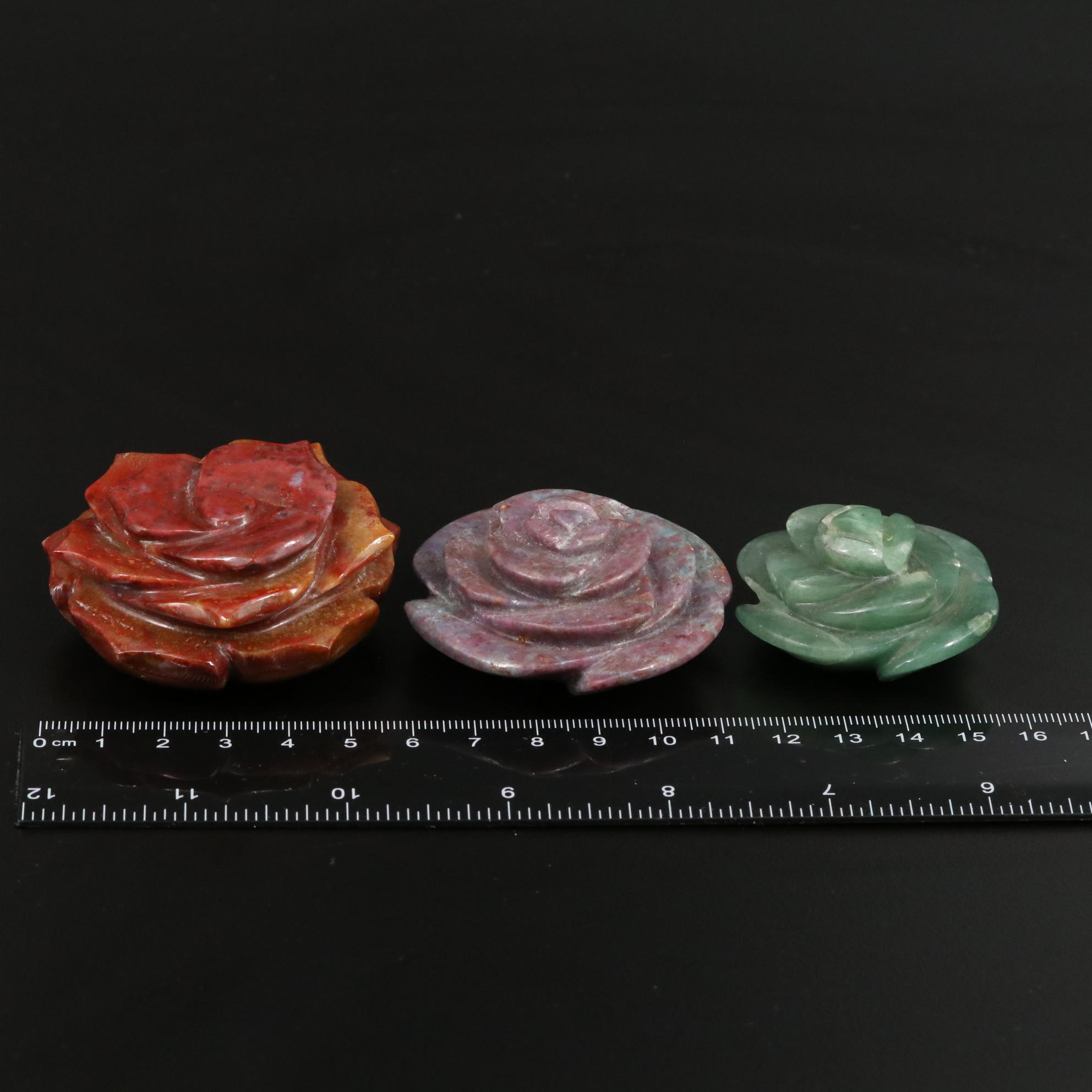 Carved and Polished Ruby in Kyanite, Jasper and Aventurine Roses