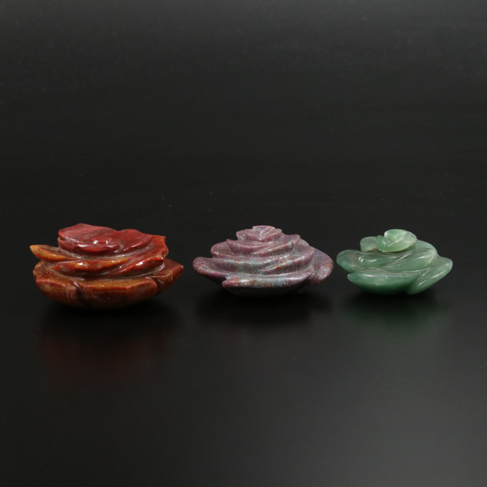Carved and Polished Ruby in Kyanite, Jasper and Aventurine Roses