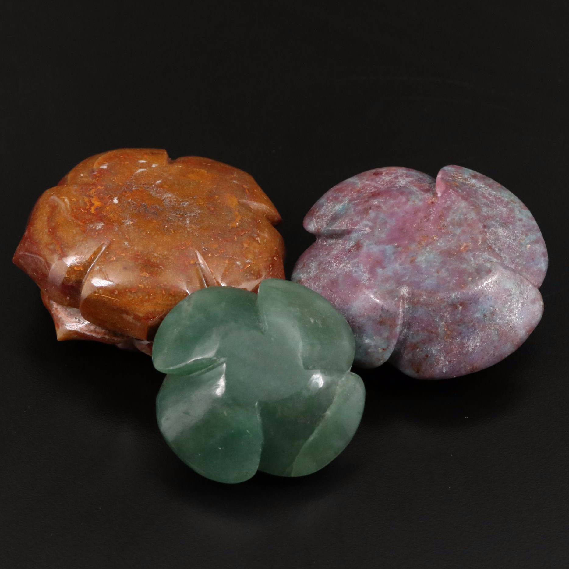 Carved and Polished Ruby in Kyanite, Jasper and Aventurine Roses