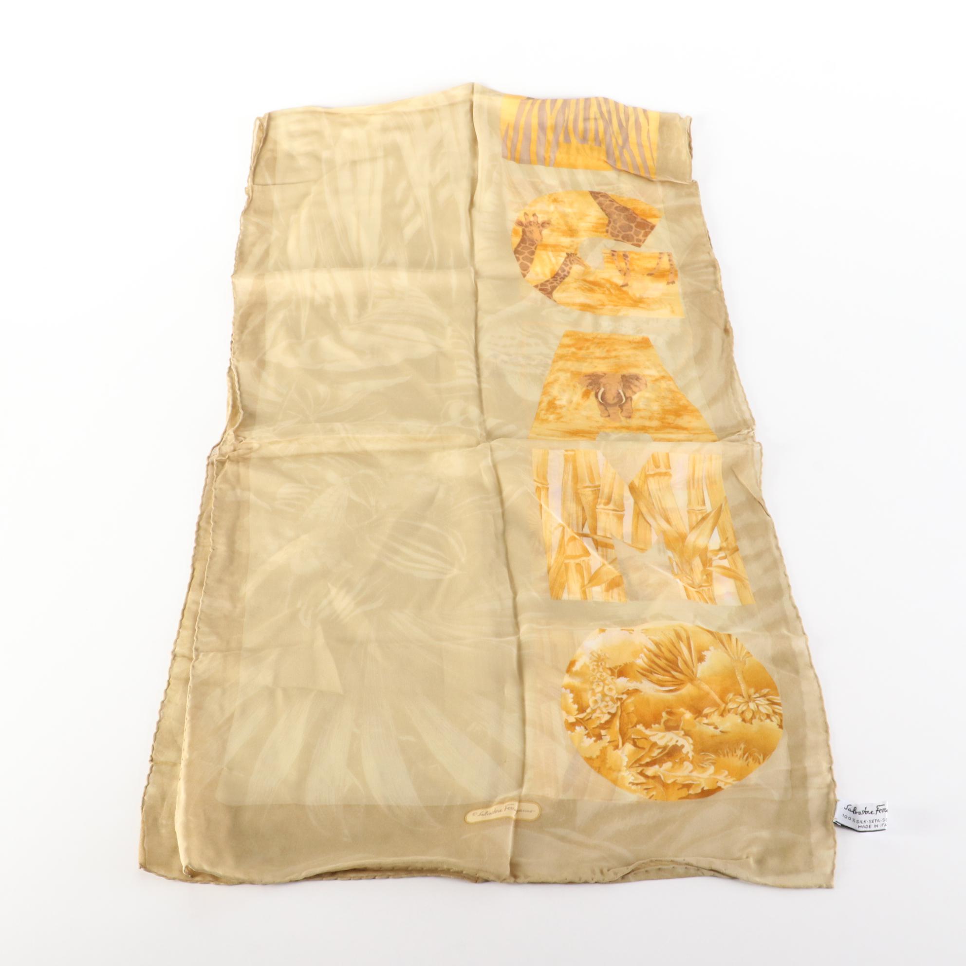 Salvatore Ferragamo Animal Motif Silk Chiffon Scarf
