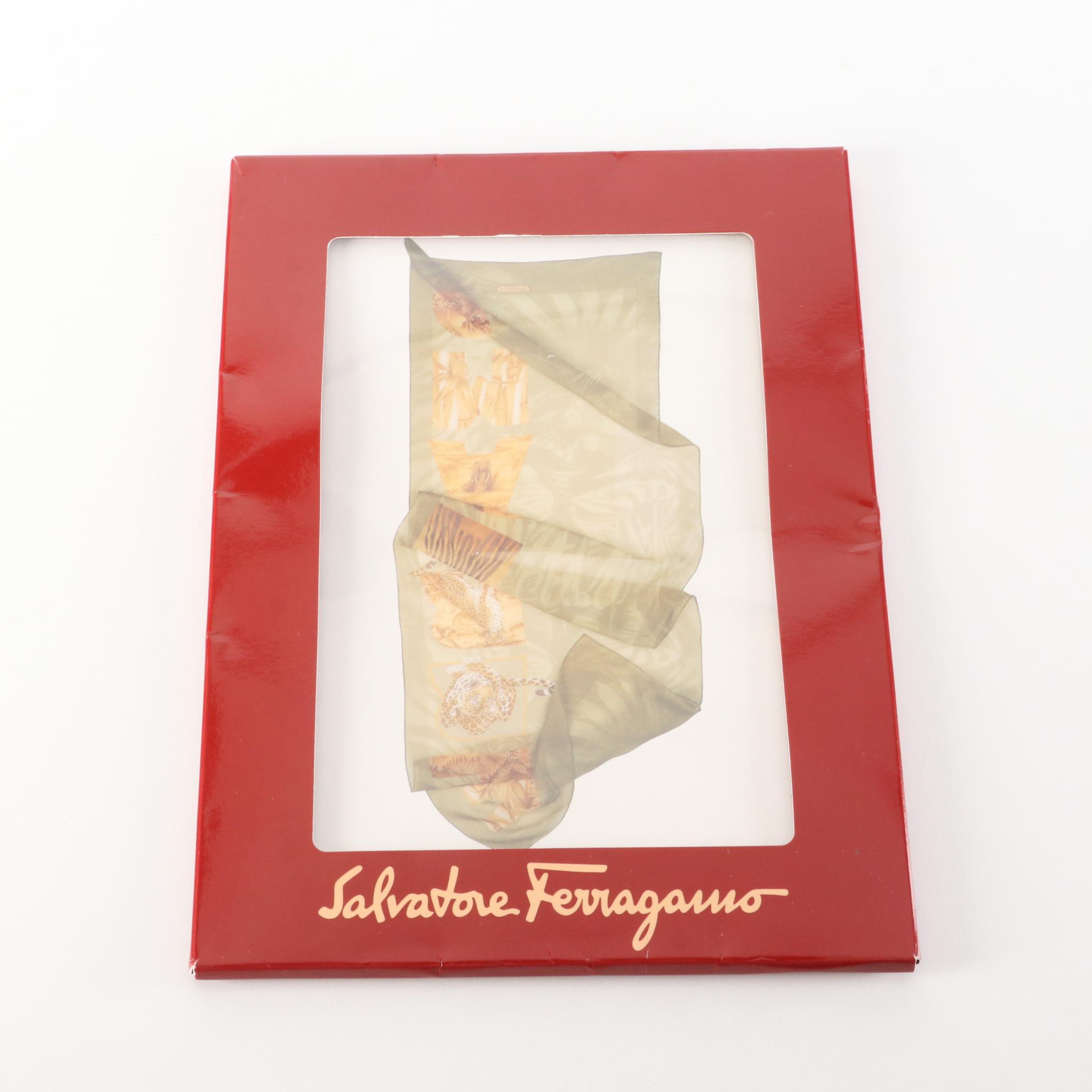 Salvatore Ferragamo Animal Motif Silk Chiffon Scarf