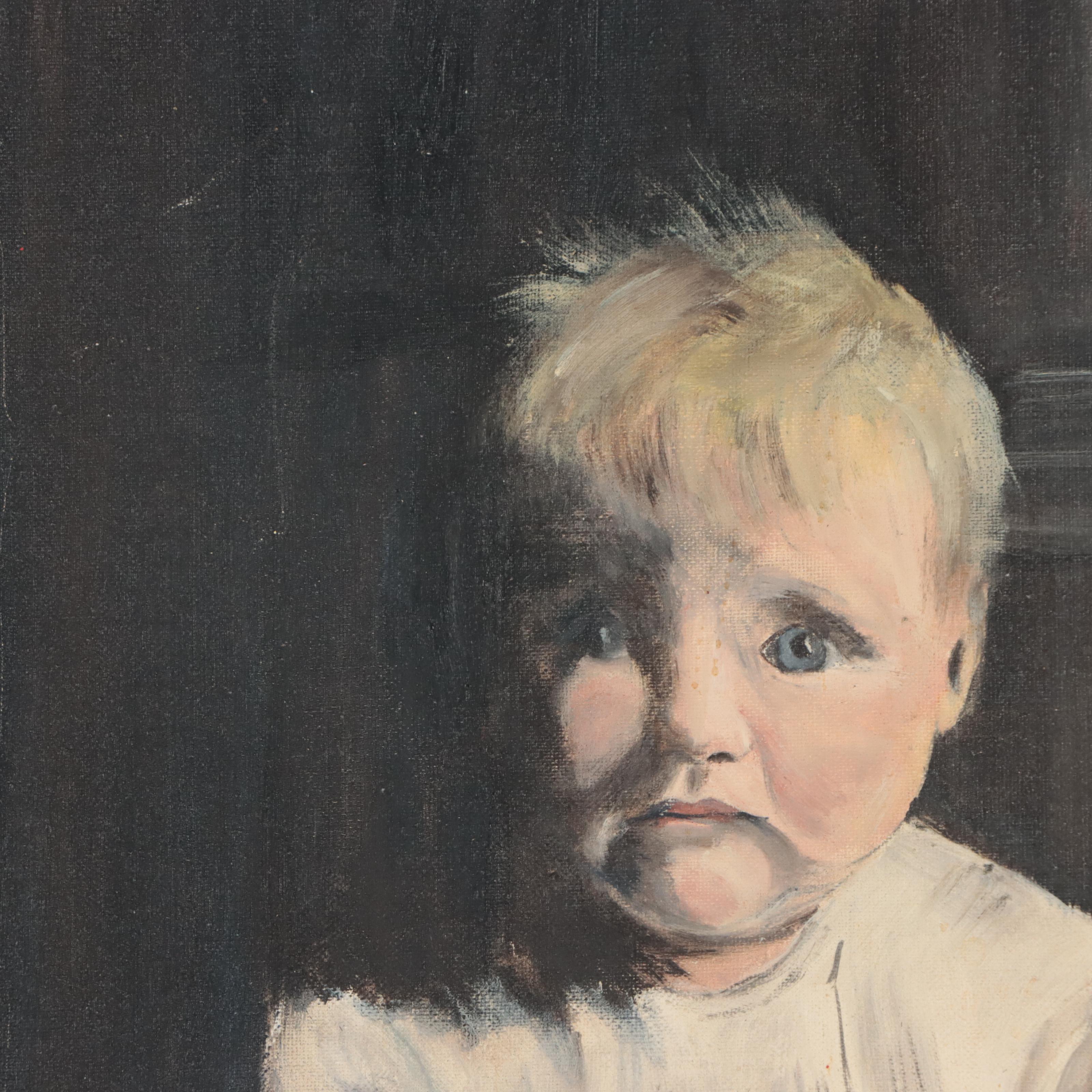 Dixie Carpenter Oil Painting of a Baby Portrait, 1970