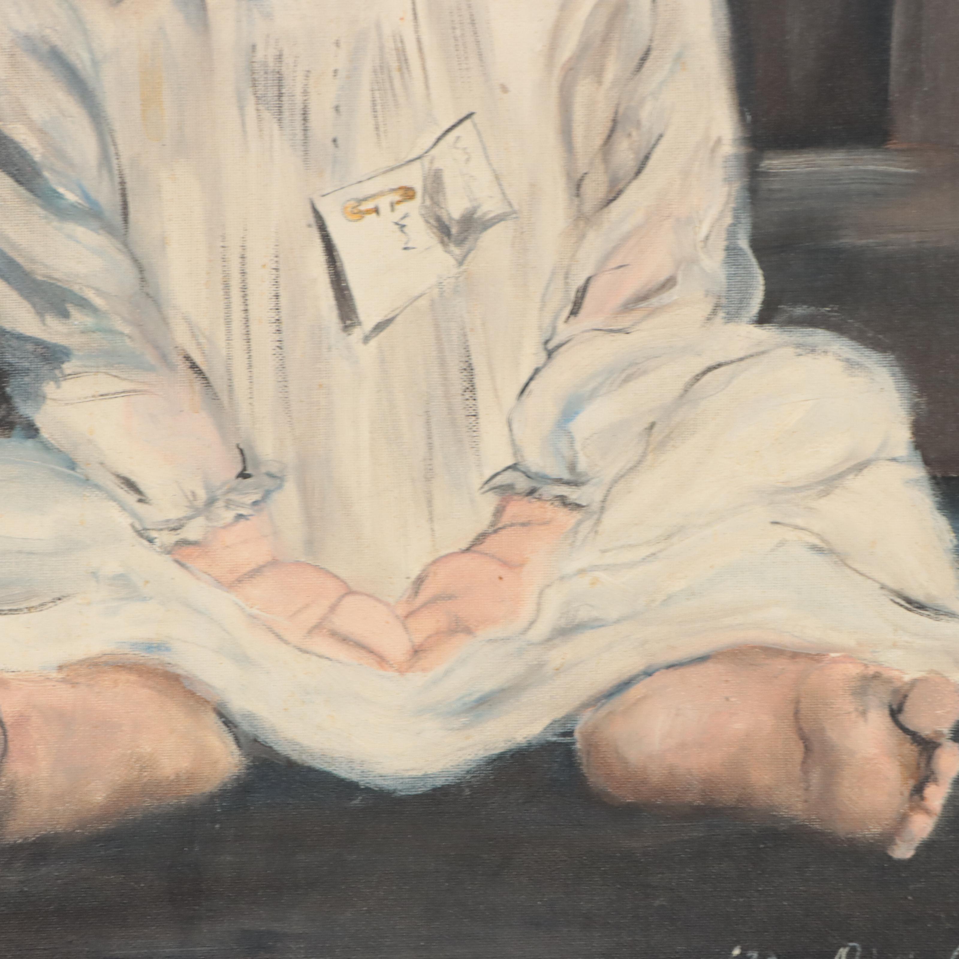 Dixie Carpenter Oil Painting of a Baby Portrait, 1970