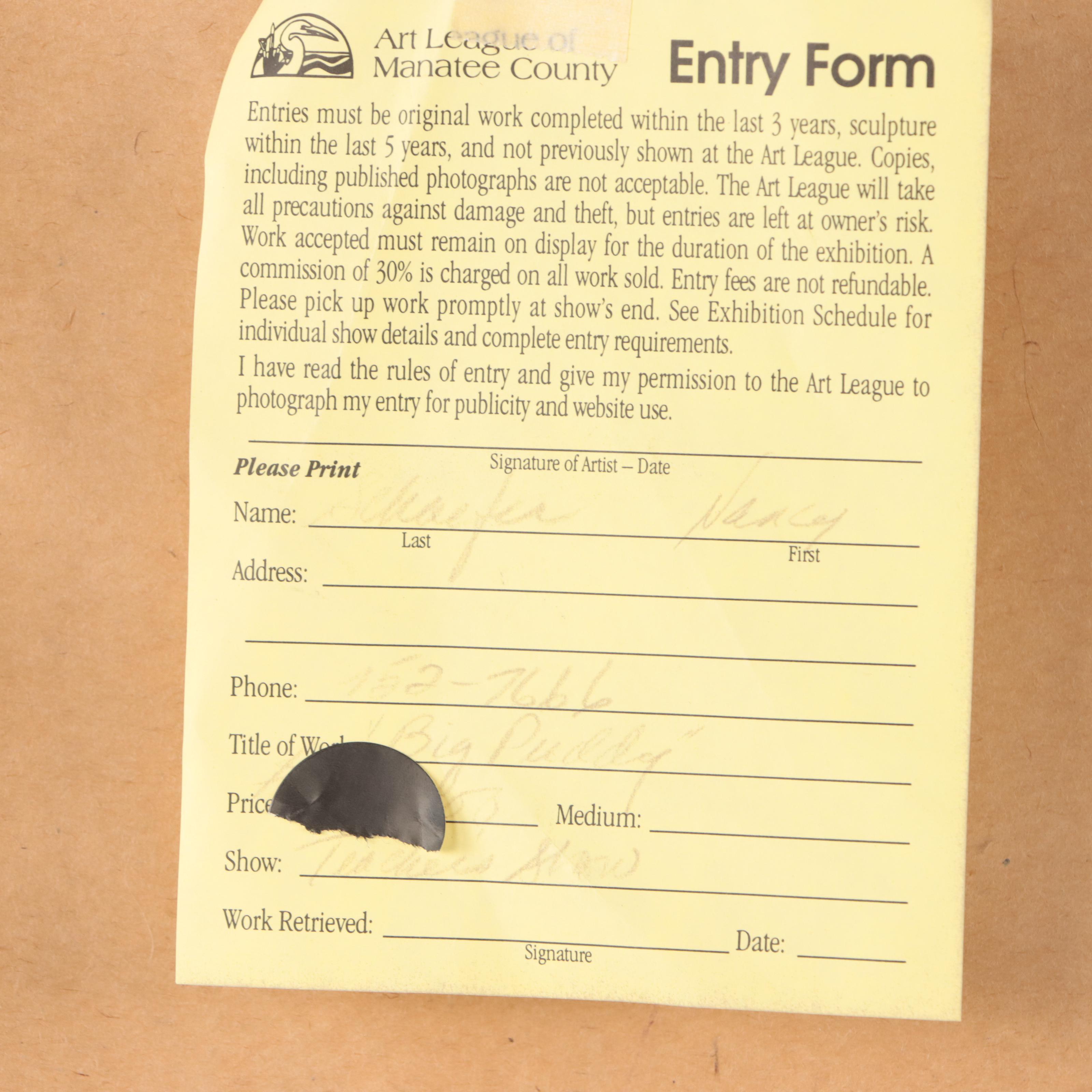 Nancy T. Schaefer Pastel Drawing "Big Puddy," Mid to Late 20th Century