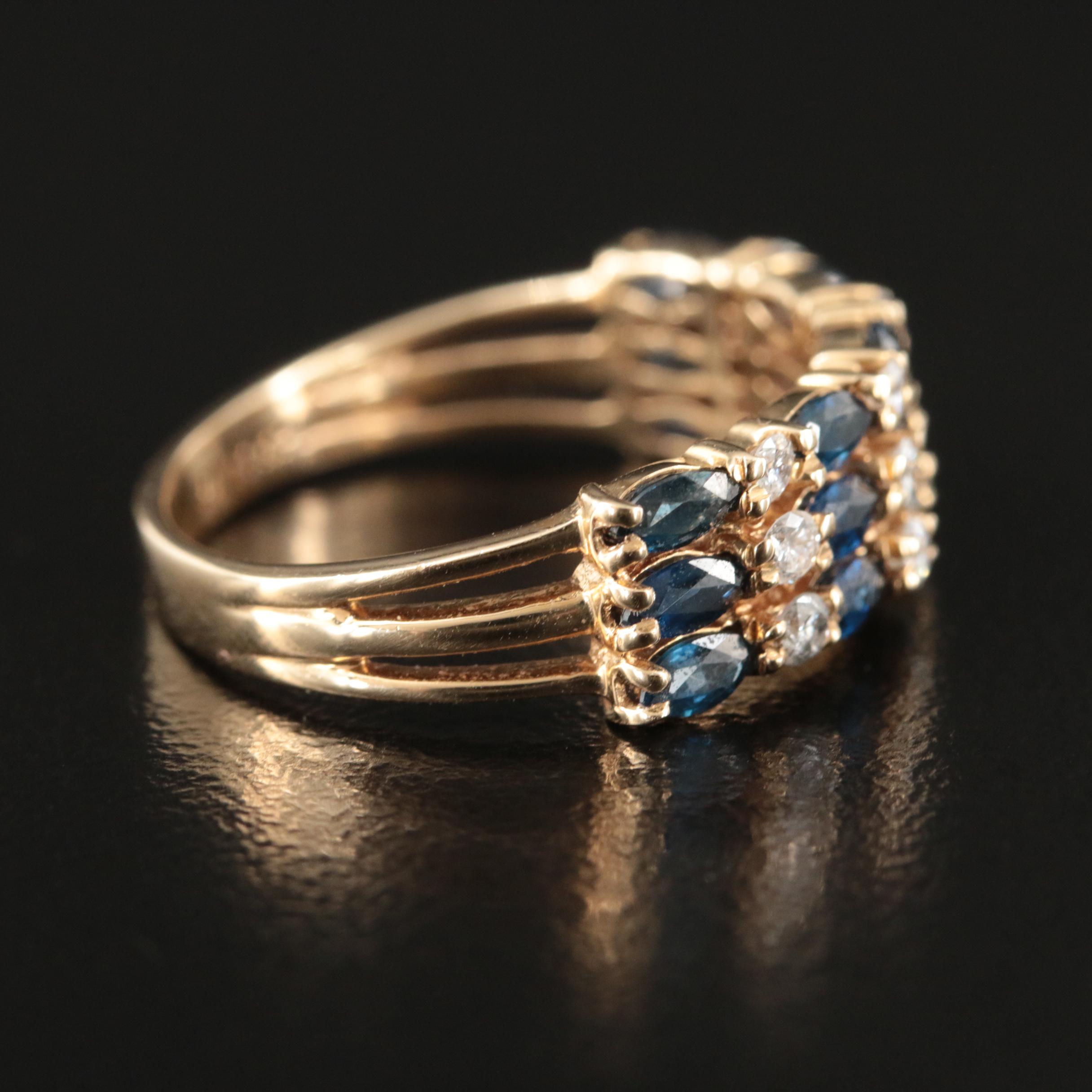 14K Sapphire and Diamond Triple Row Ring