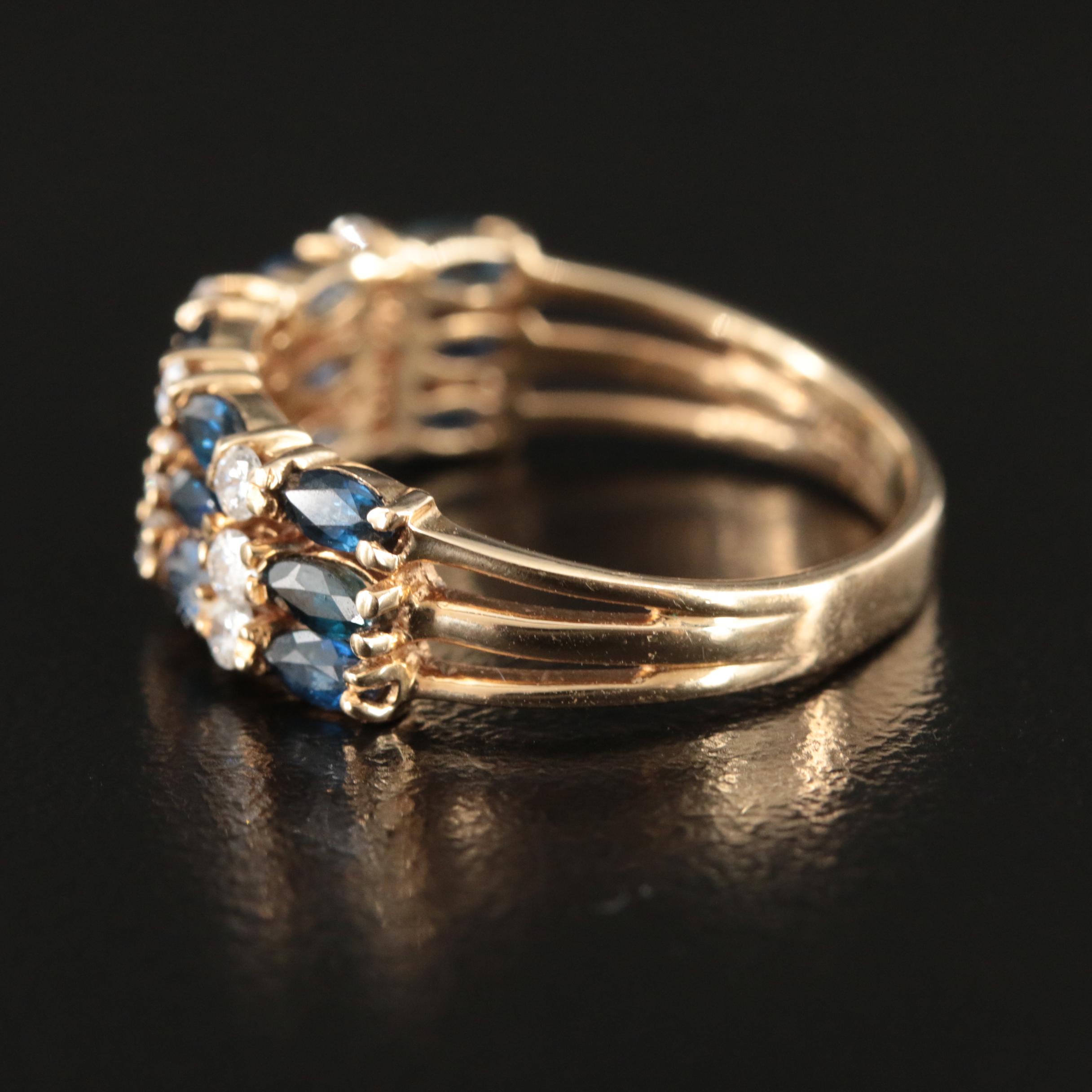 14K Sapphire and Diamond Triple Row Ring