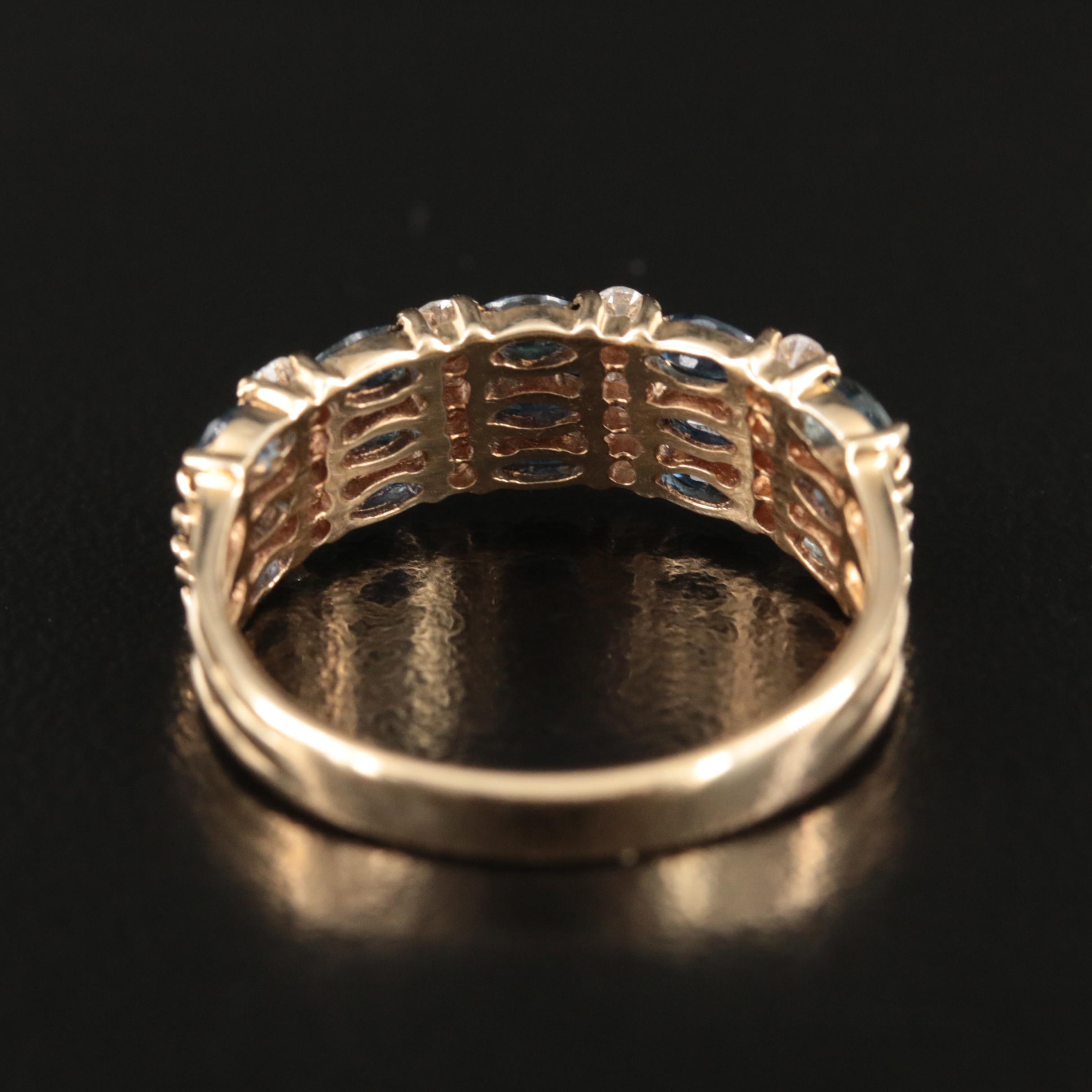 14K Sapphire and Diamond Triple Row Ring