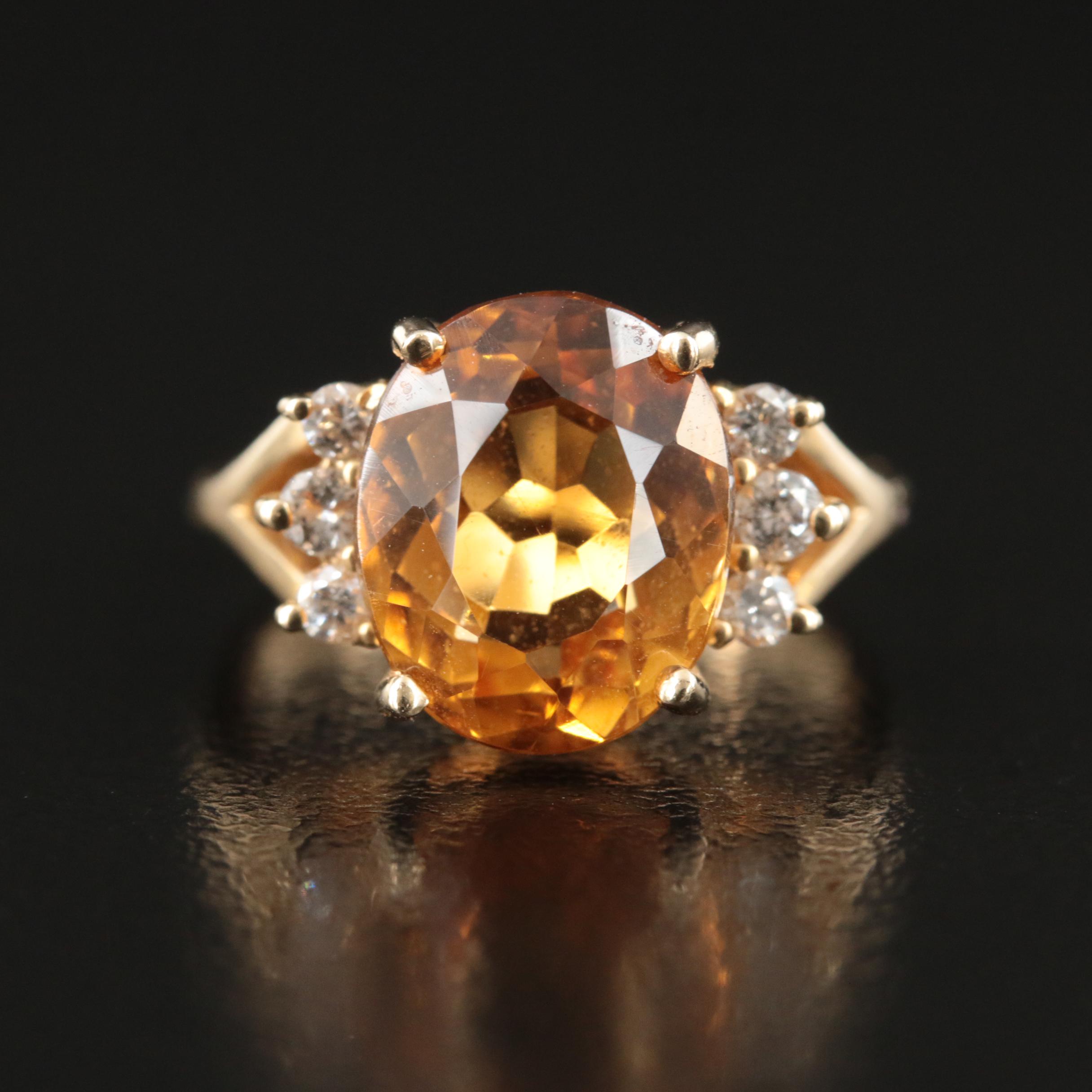 14K Citrine and Diamond Ring