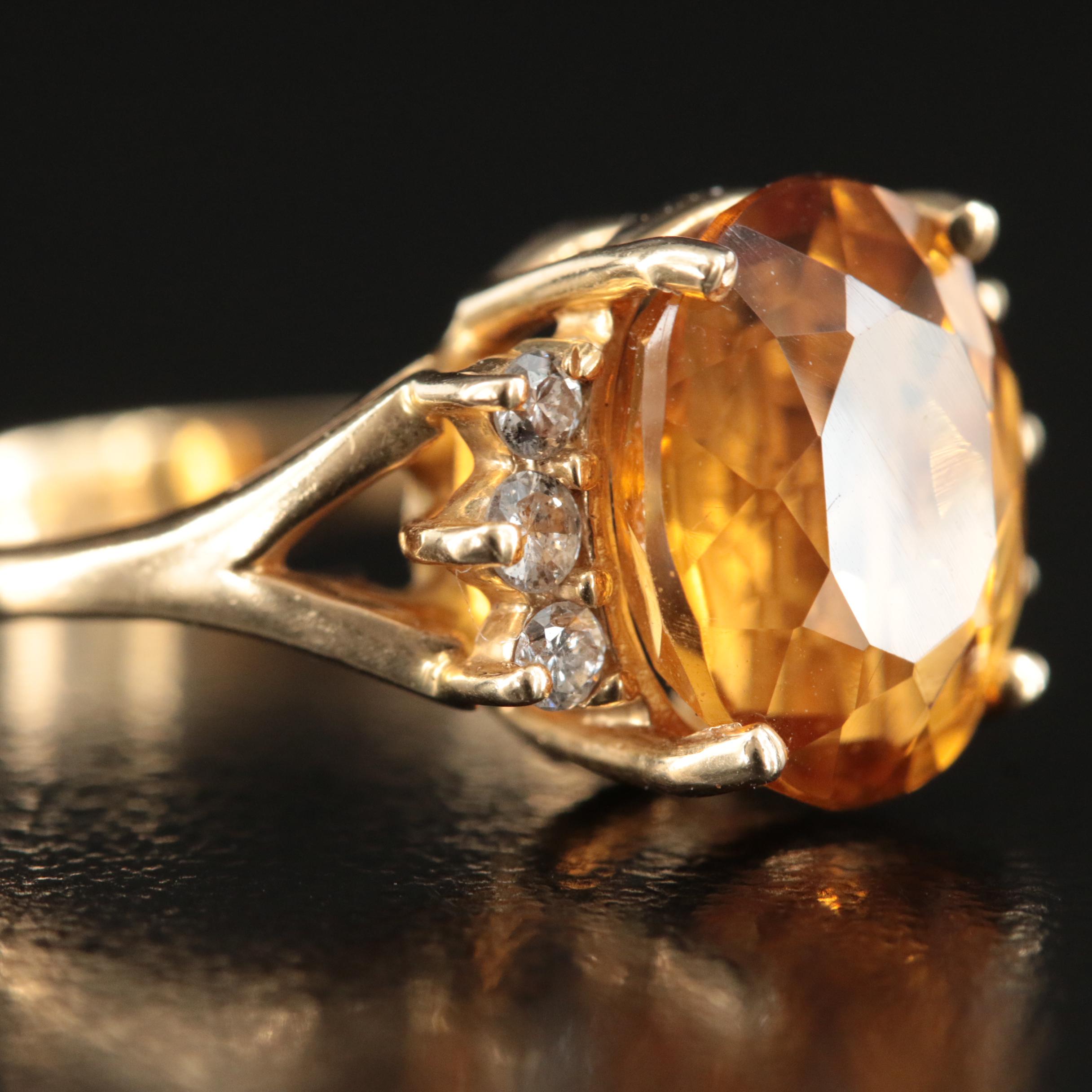 14K Citrine and Diamond Ring