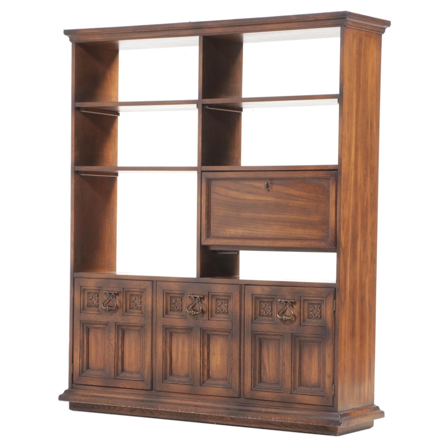 Mediterranean Style Oak Secretary Bookcase/Room Divider