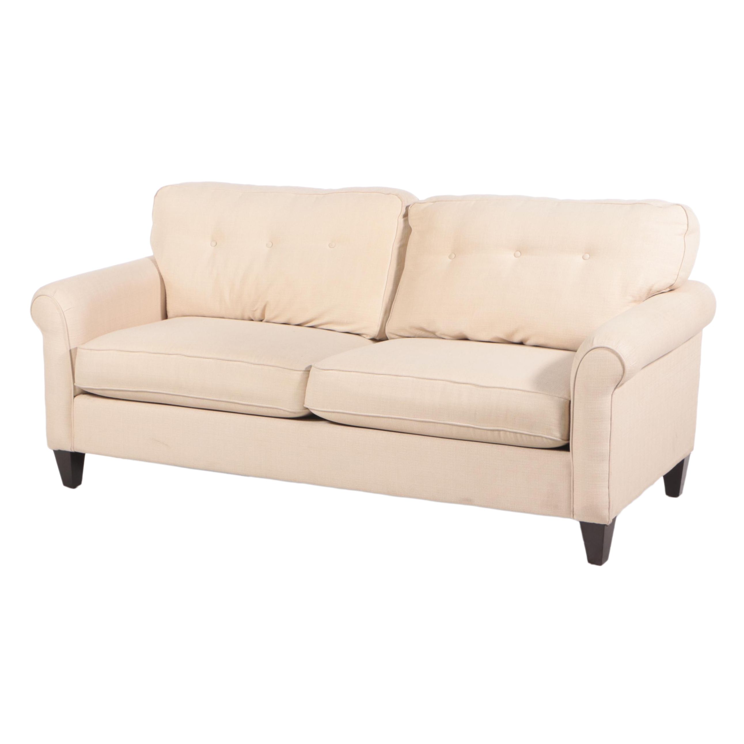 La-Z-Boy Button-Back Two-Seat Roll Arm Sofa in Oatmeal
