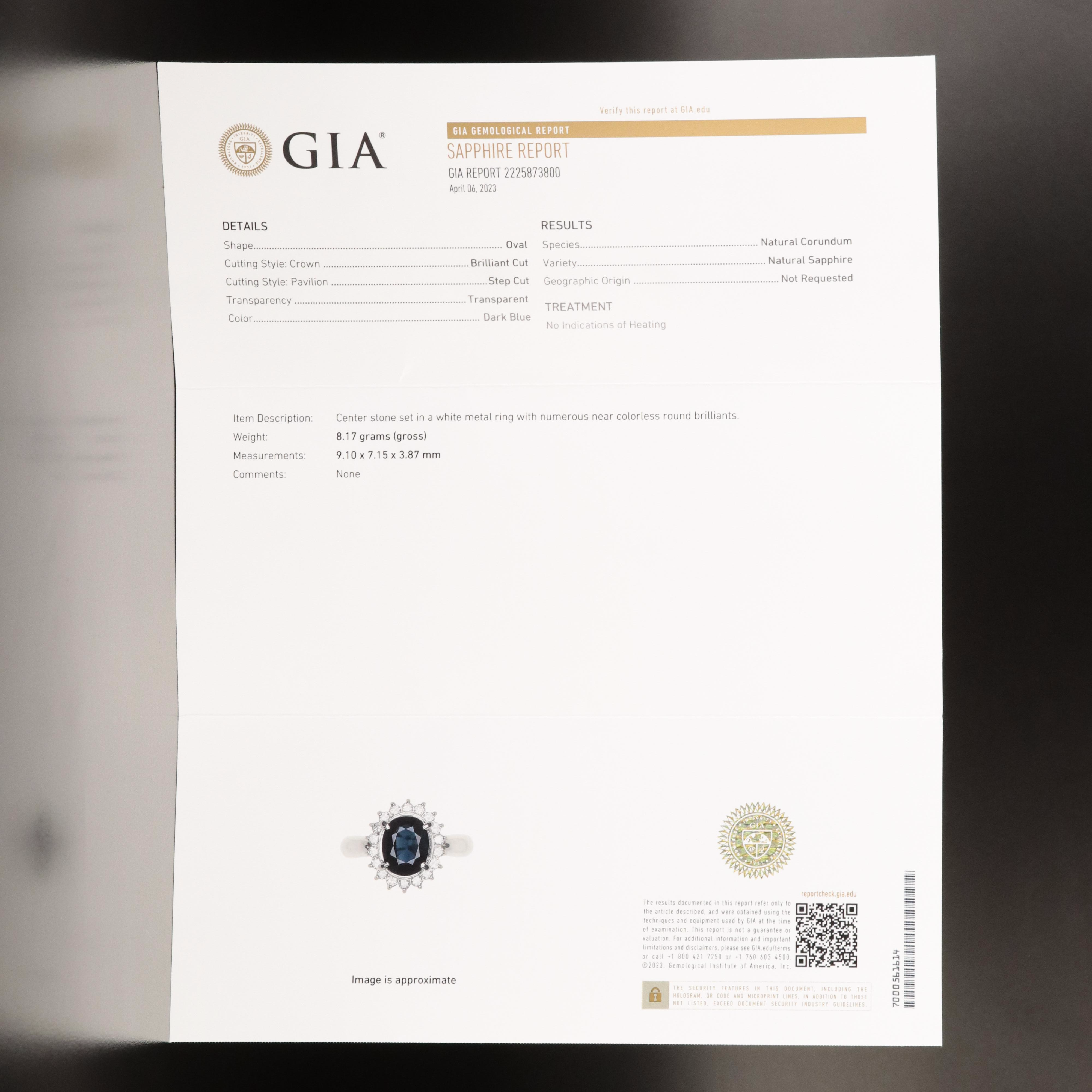 Platinum 2.33 CT Unheated Sapphire and Diamond Ring with GIA Report