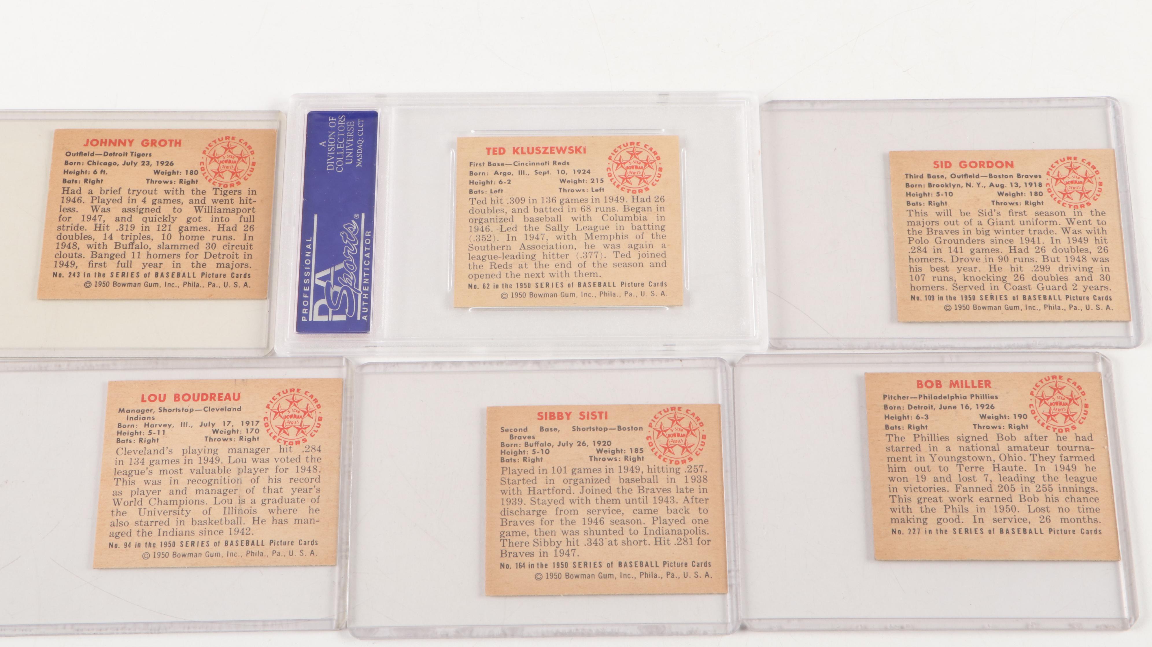 1950 Bowman Baseball Cards with Ted Kluszewski Graded PSA 8 Near Mint
