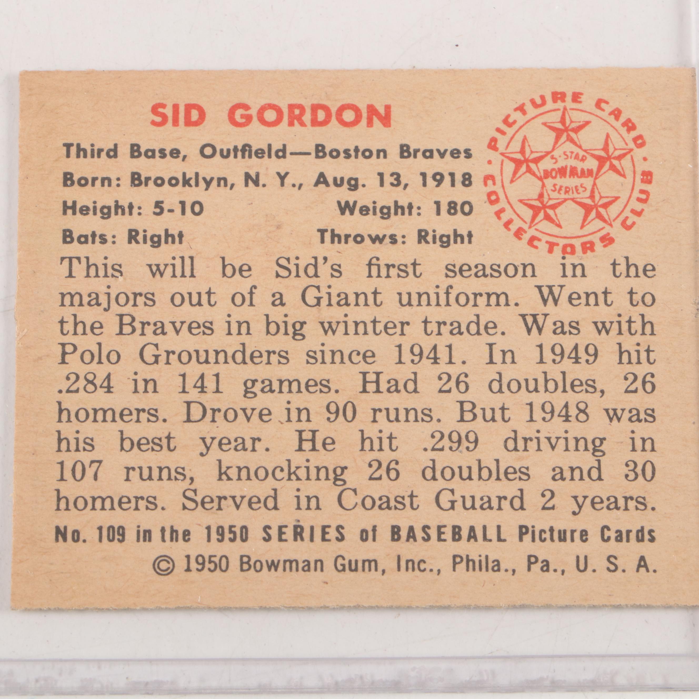 1950 Bowman Baseball Cards with Ted Kluszewski Graded PSA 8 Near Mint