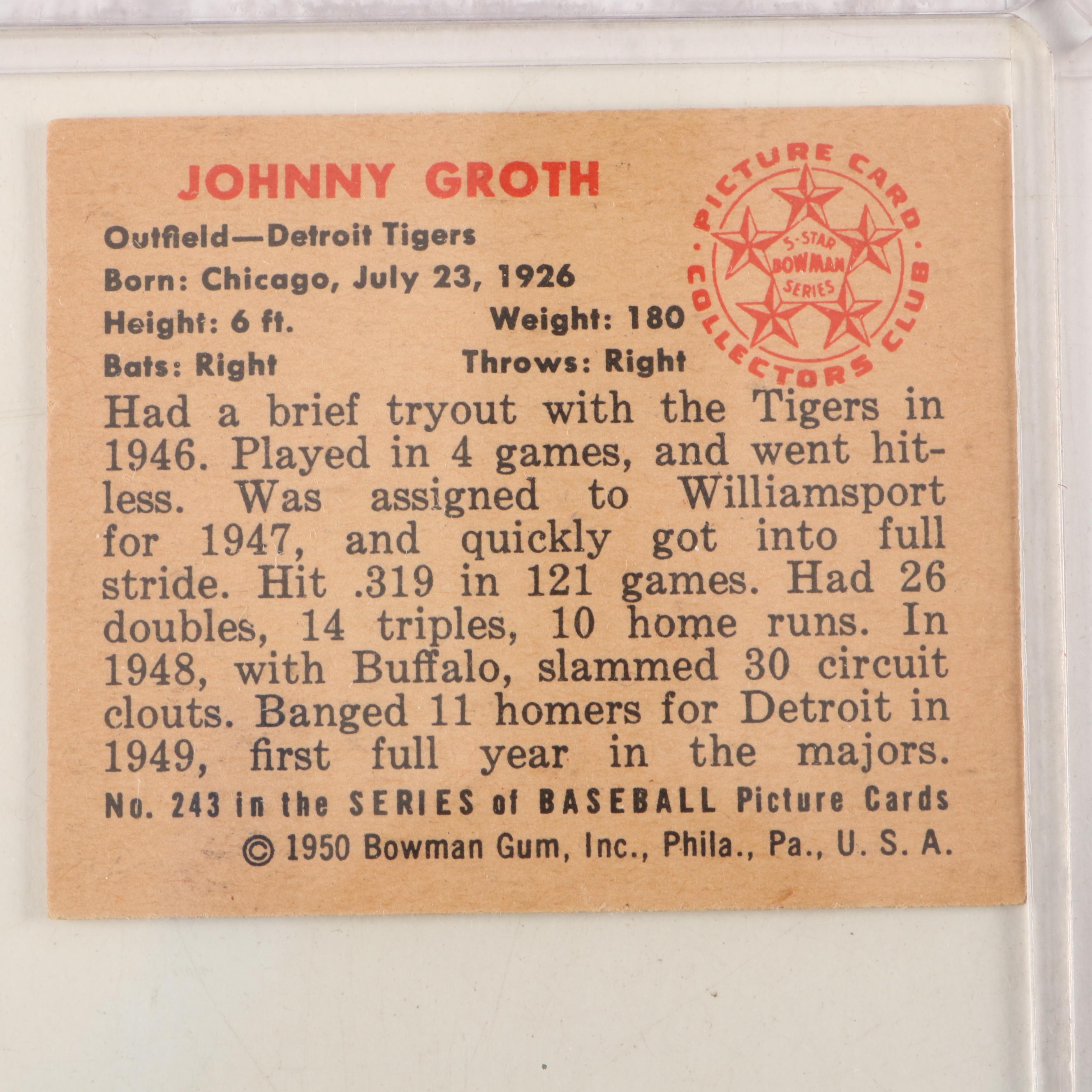 1950 Bowman Baseball Cards with Ted Kluszewski Graded PSA 8 Near Mint