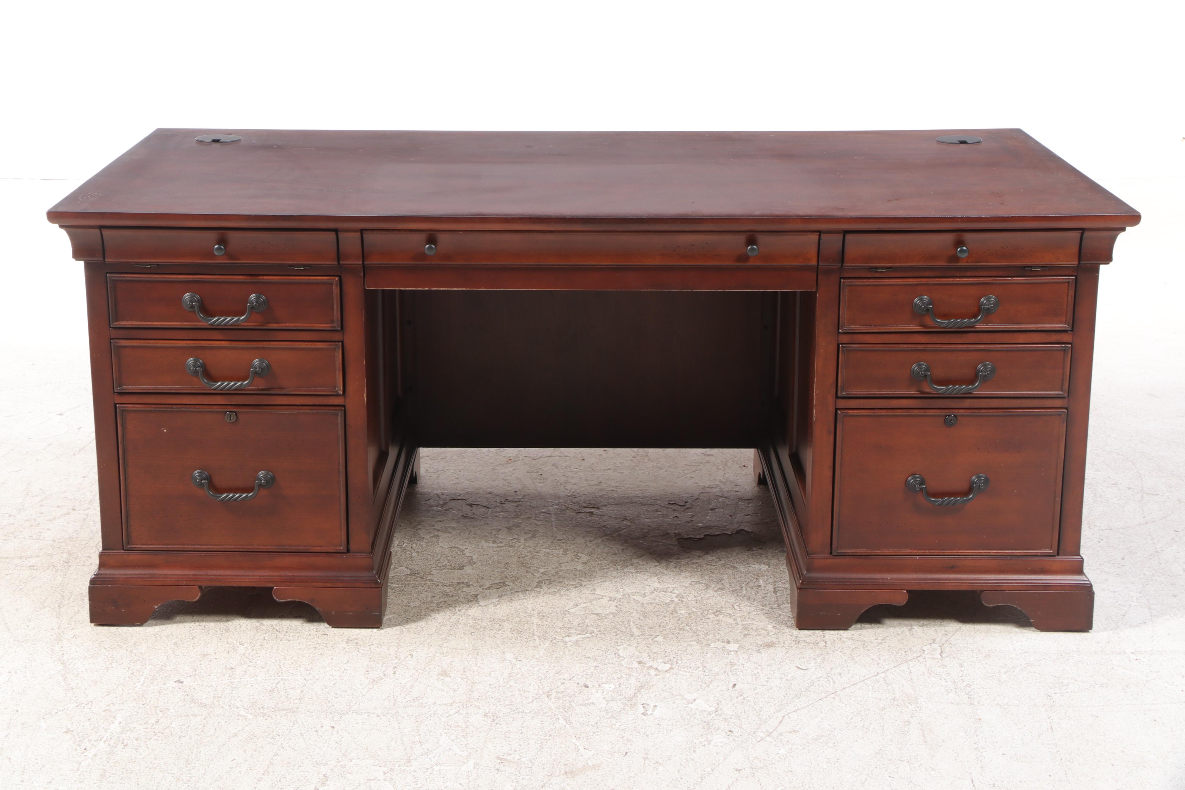 Mahogany-Stained Executive Desk with Global Upholstery Adjustable Chair
