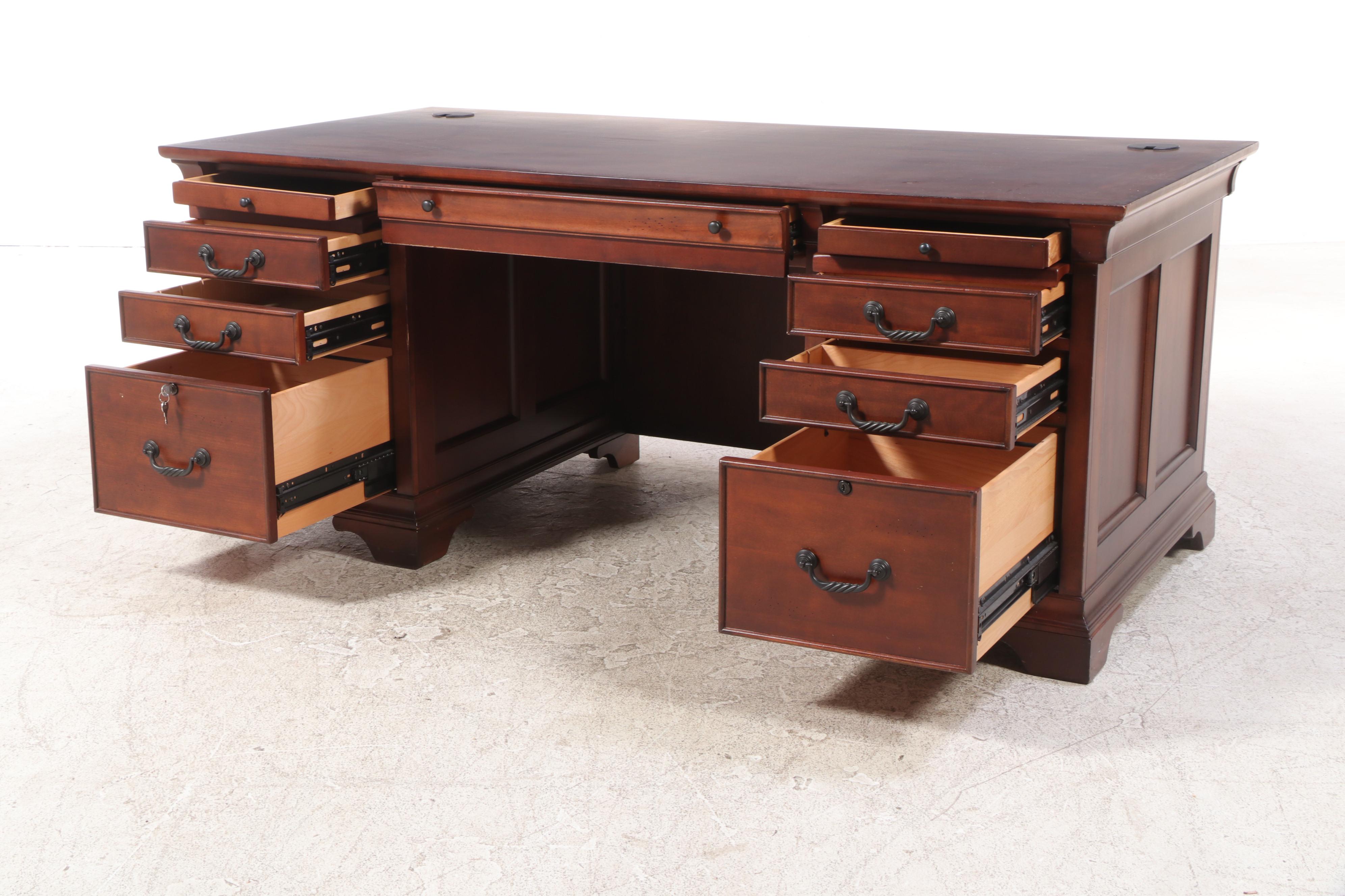 Mahogany-Stained Executive Desk with Global Upholstery Adjustable Chair