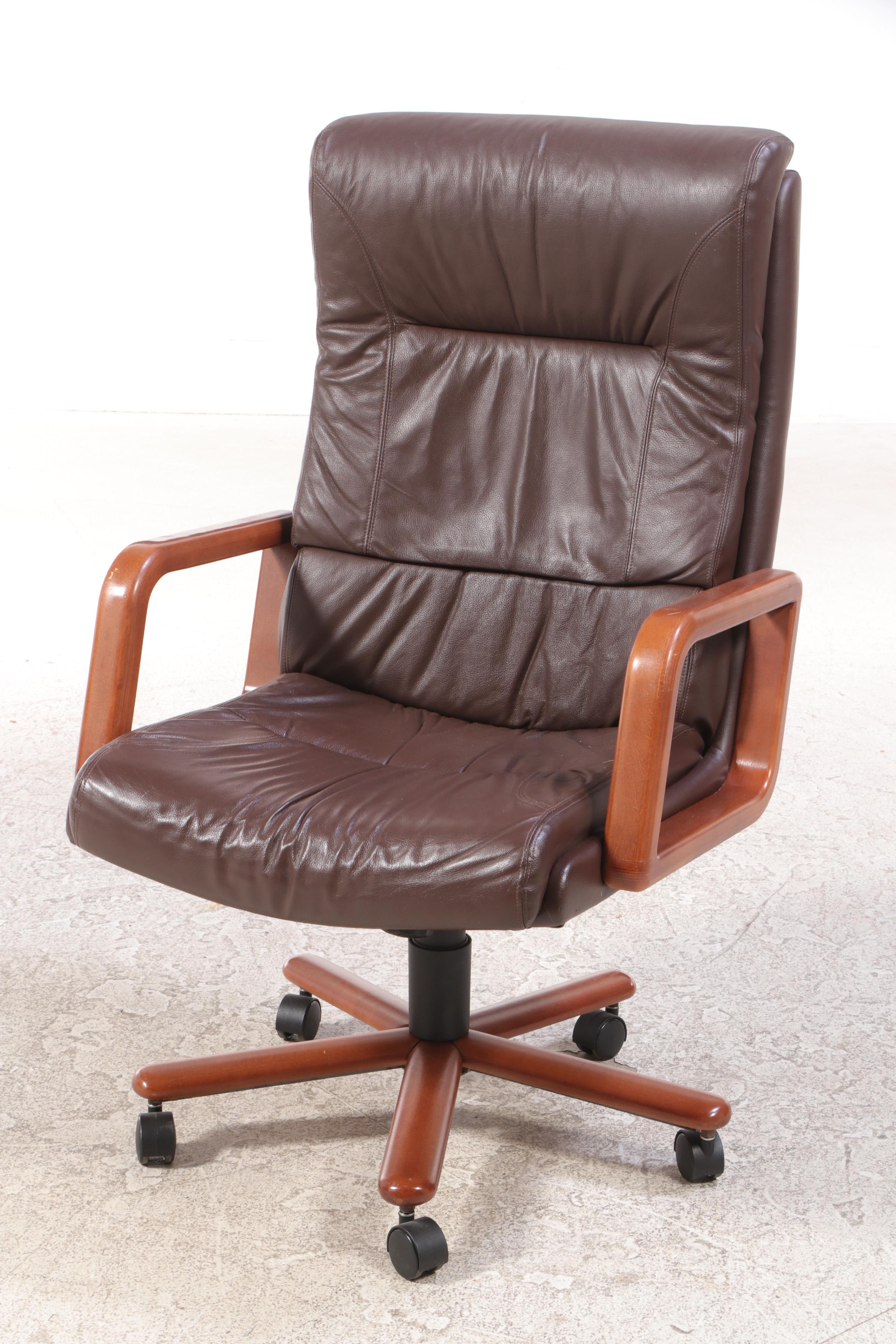 Mahogany-Stained Executive Desk with Global Upholstery Adjustable Chair