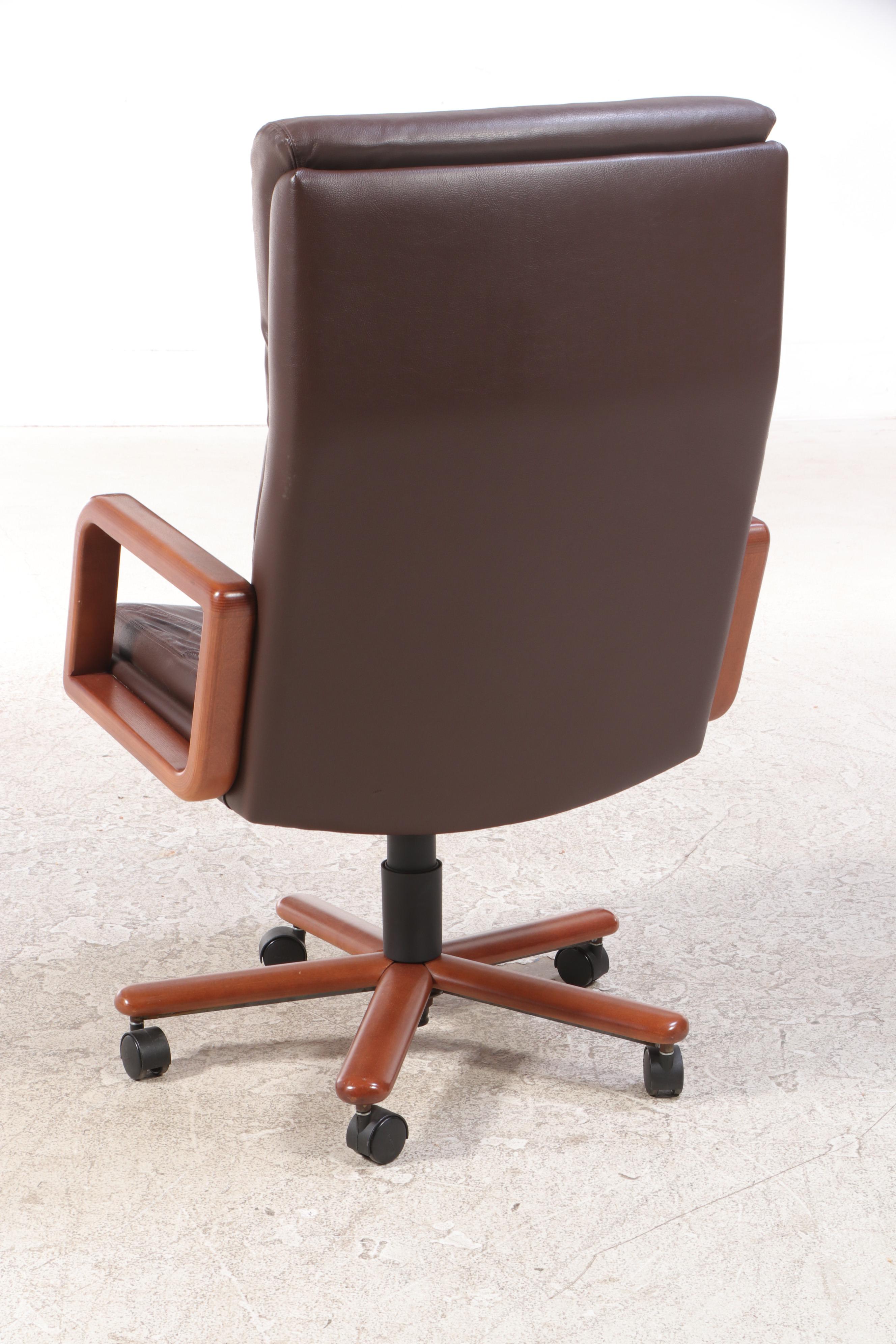 Mahogany-Stained Executive Desk with Global Upholstery Adjustable Chair