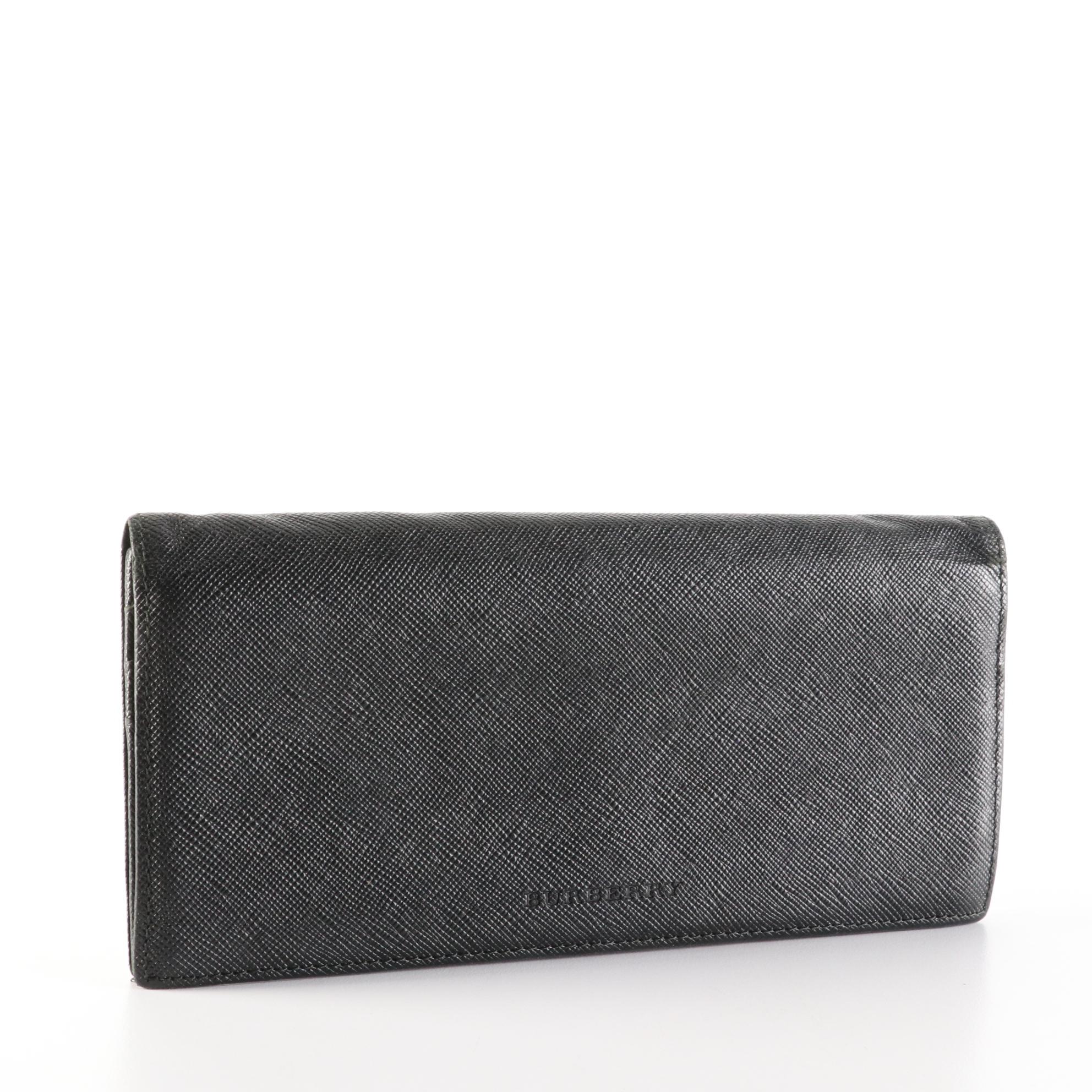Burberry Long Wallet in Black Saffiano Leather with Box