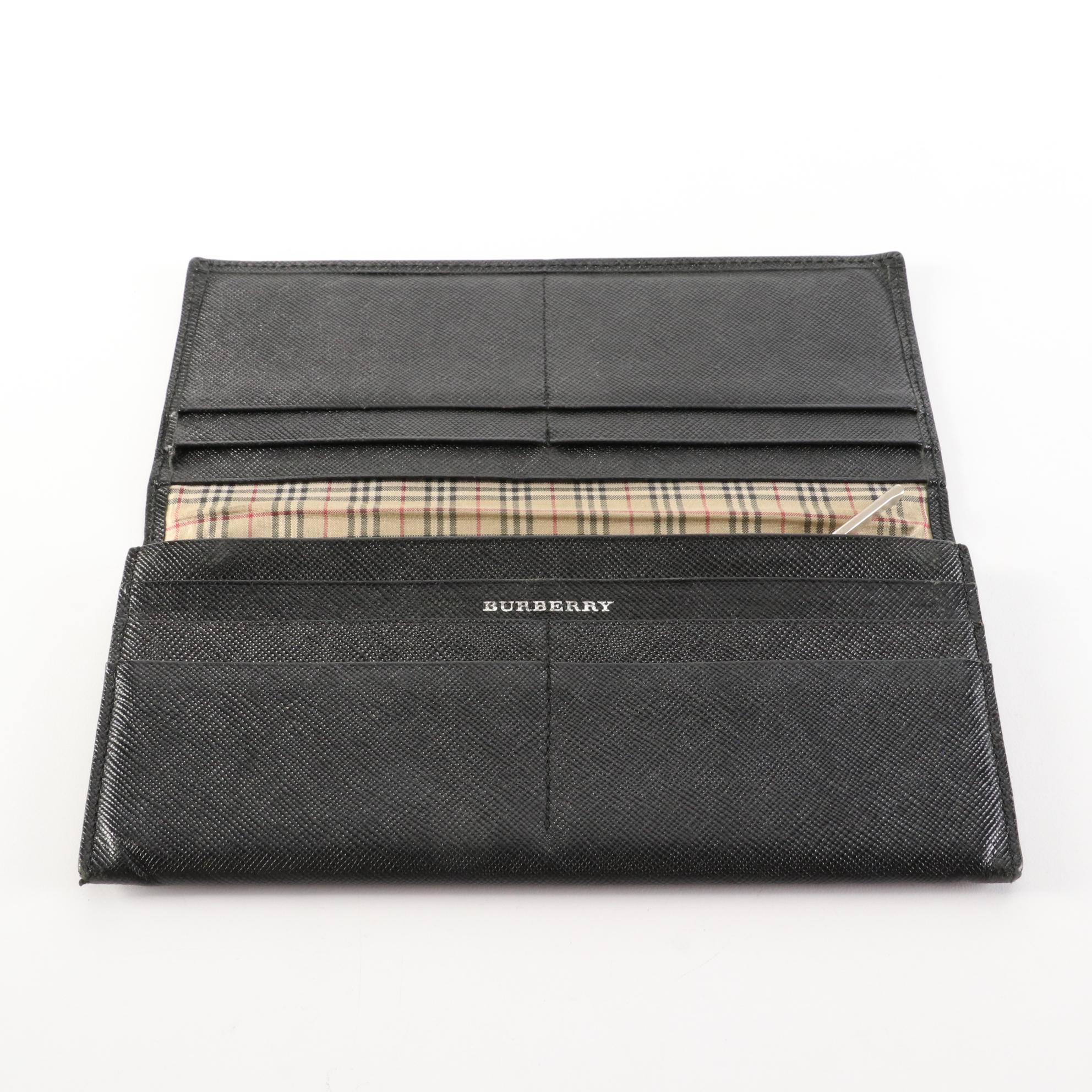 Burberry Long Wallet in Black Saffiano Leather with Box