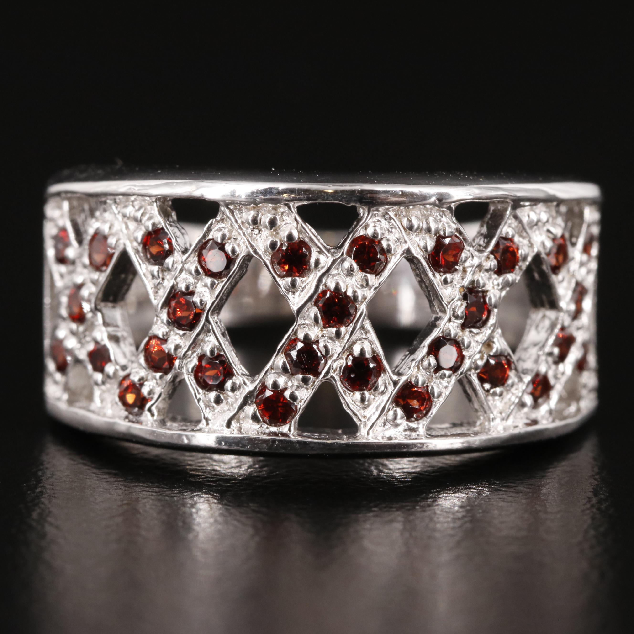 Sterling Garnet X Design Ring