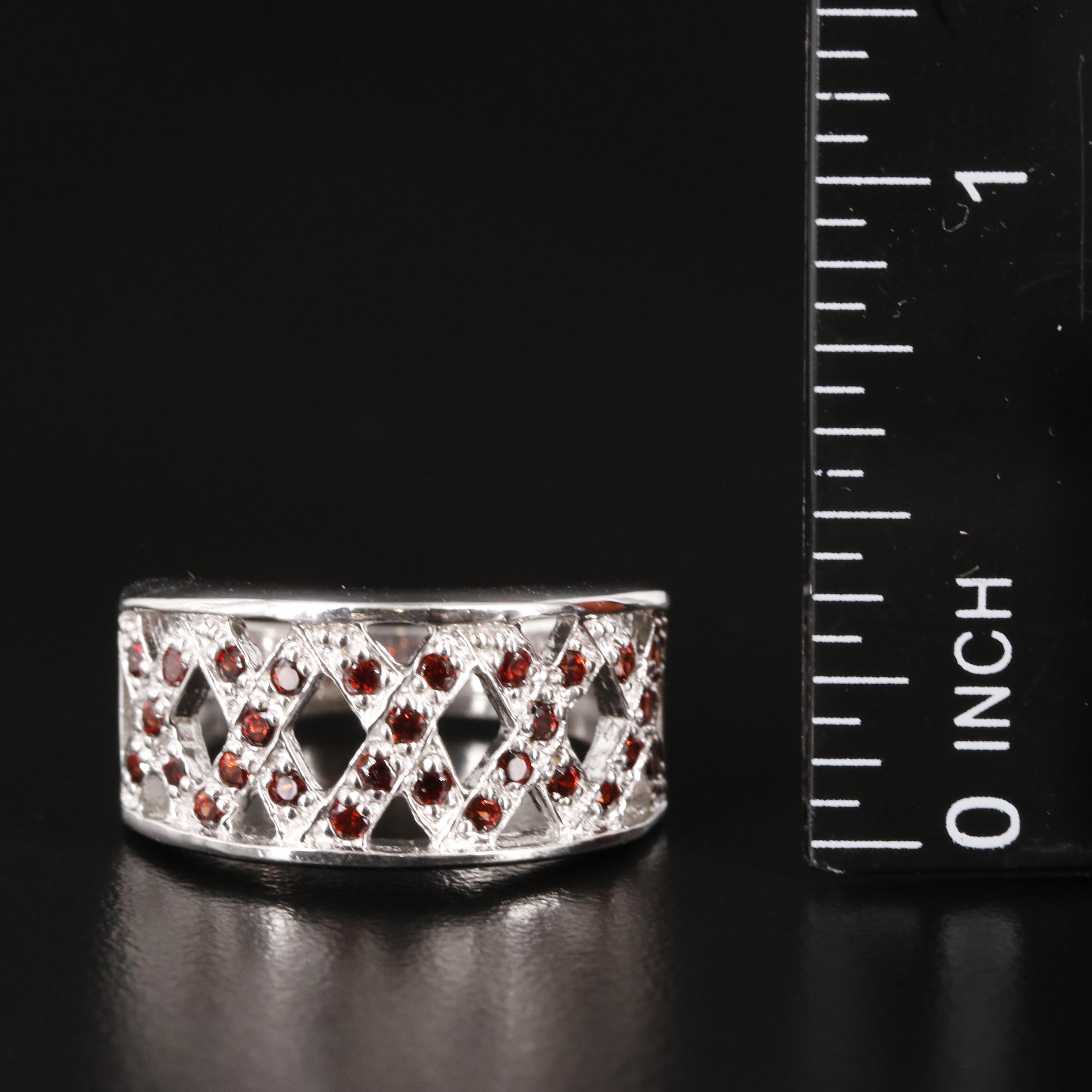 Sterling Garnet X Design Ring