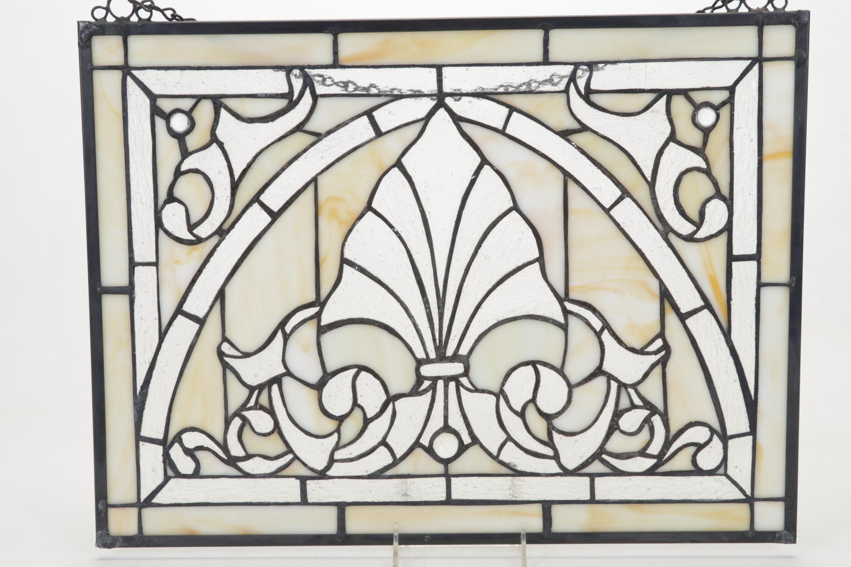Arts and Crafts Style Slag and Leaded Glass Hanging Panel