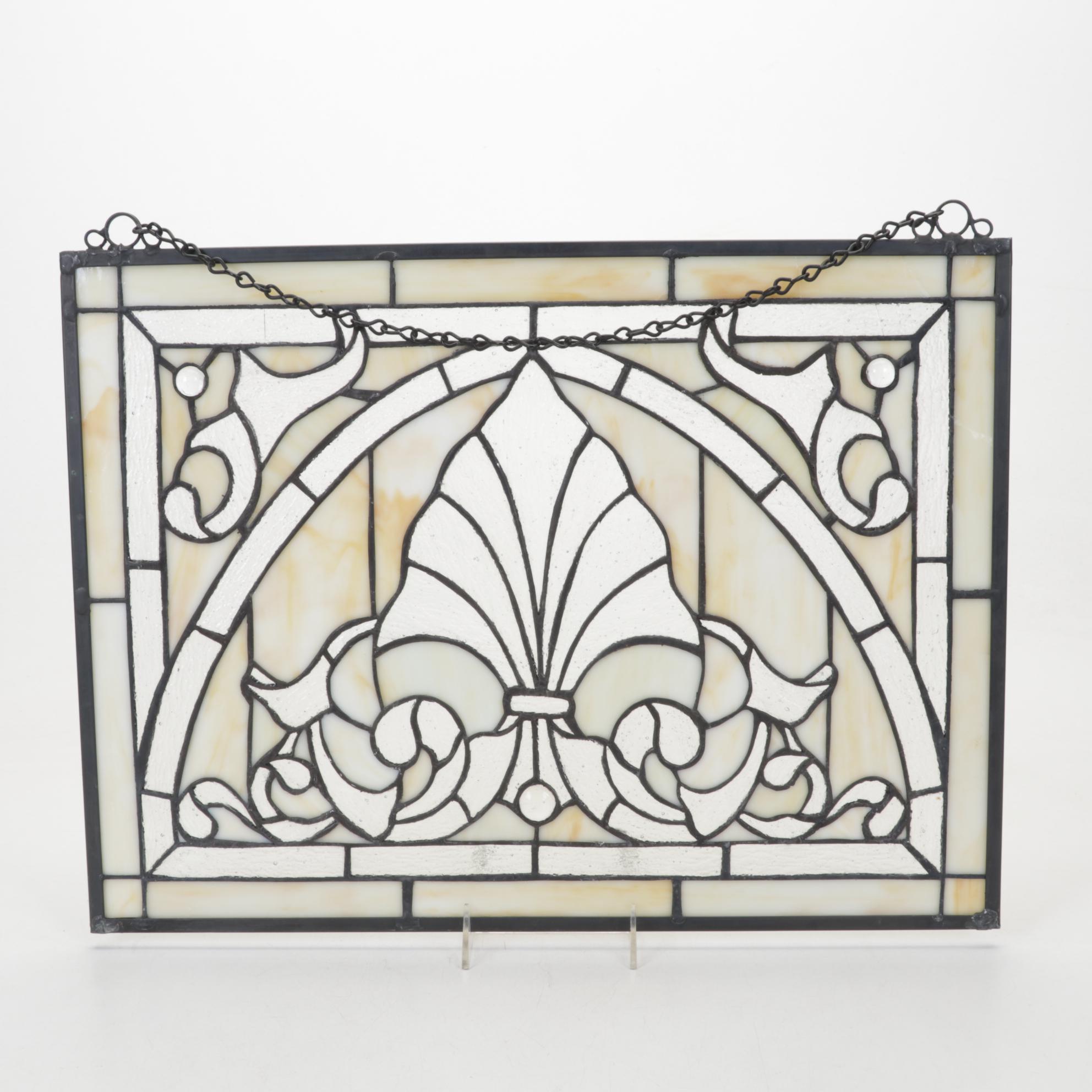 Arts and Crafts Style Slag and Leaded Glass Hanging Panel