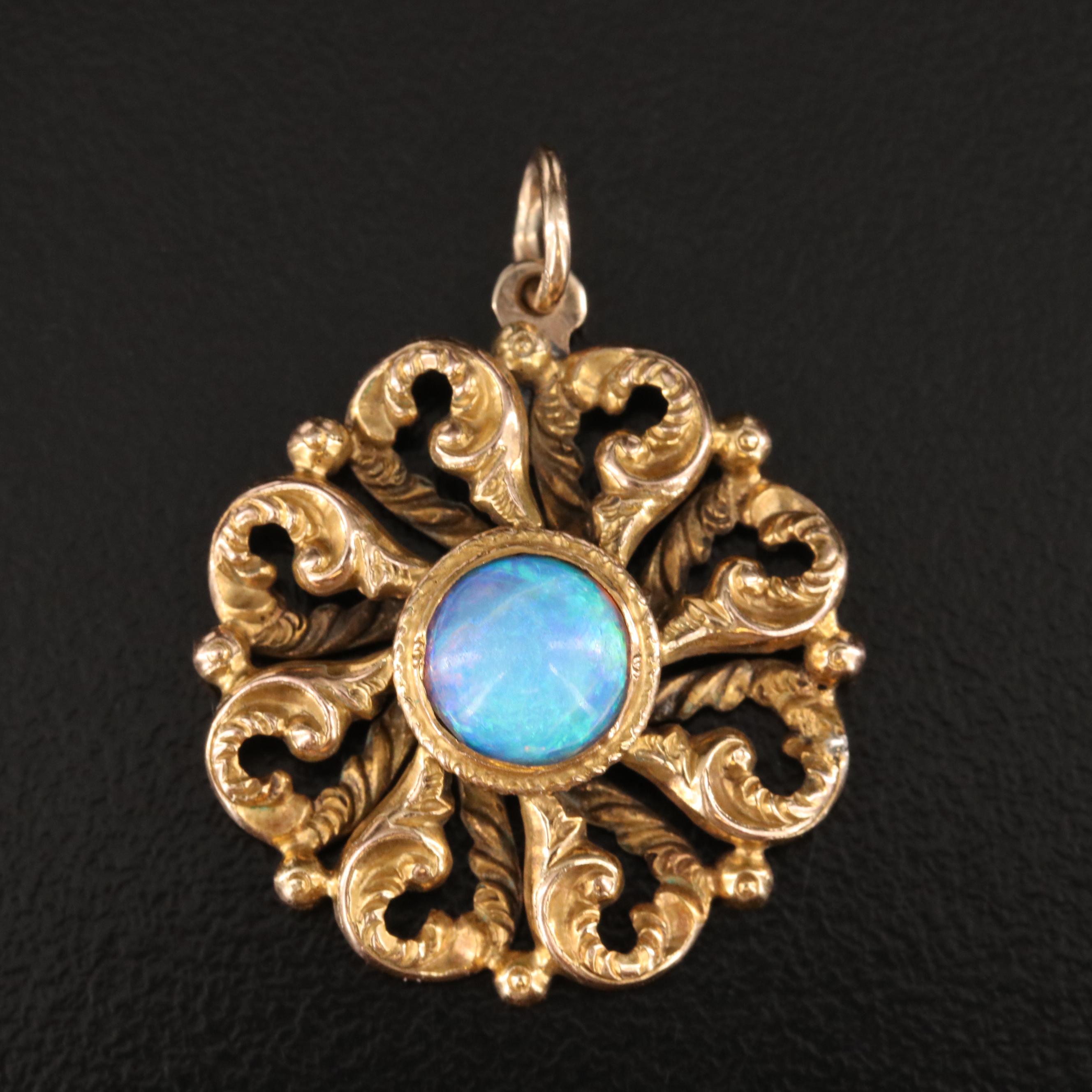 Renaissance Revival 14K Opal Pendant