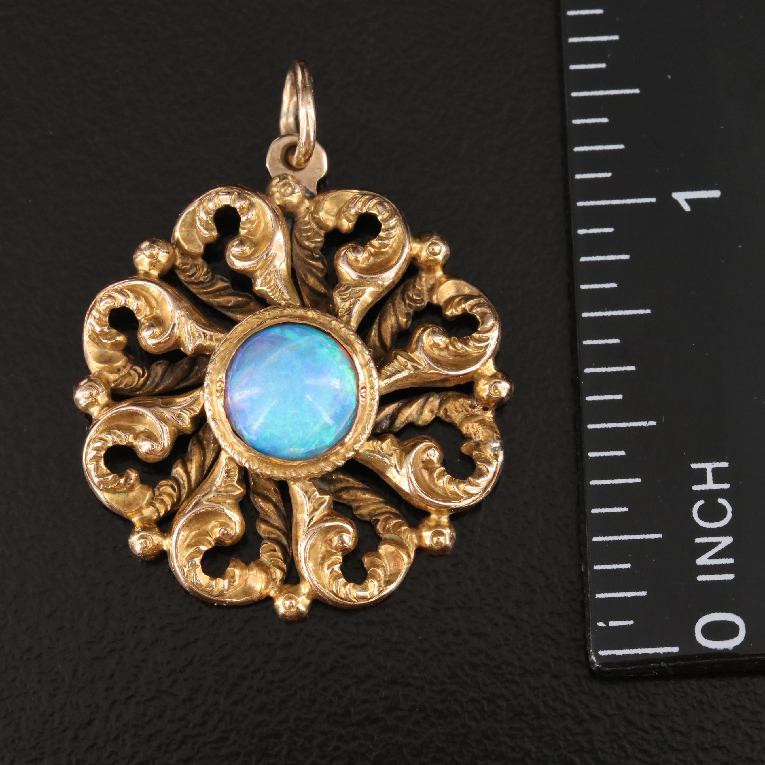 Renaissance Revival 14K Opal Pendant