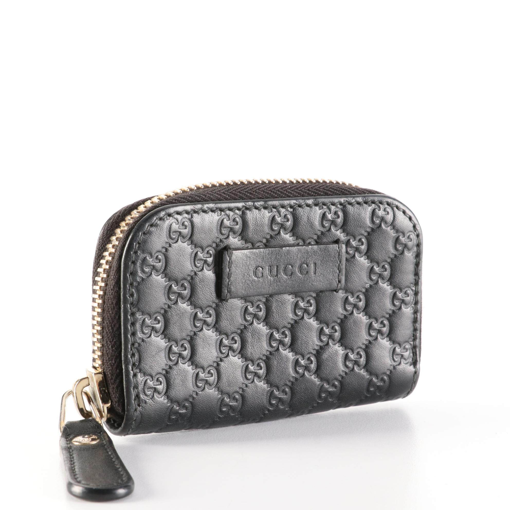 Gucci Zip-Around Coin Pouch in Black Microguccissima Leather