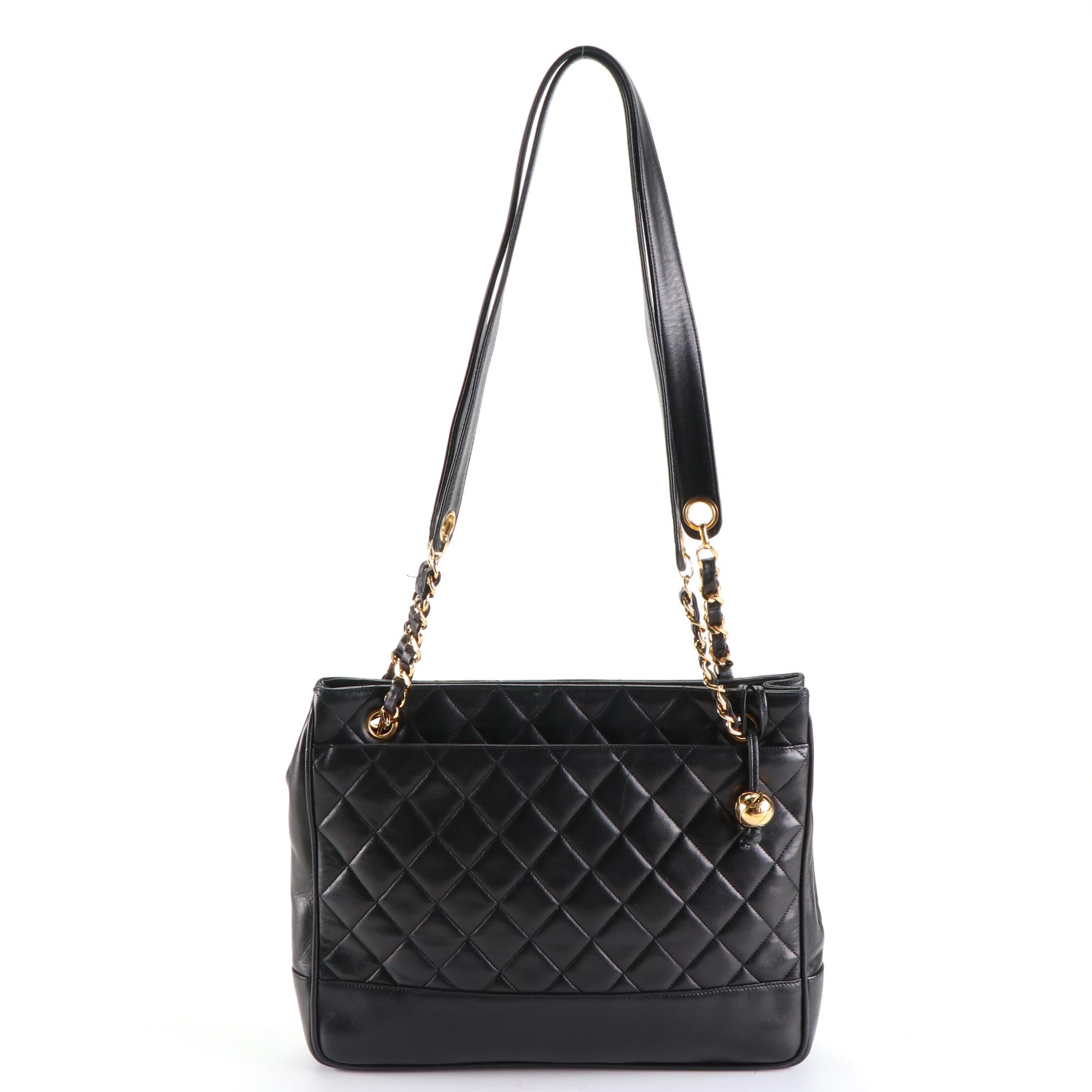 Chanel Shoulder Tote Bag in Black Quilted Lambskin Leather